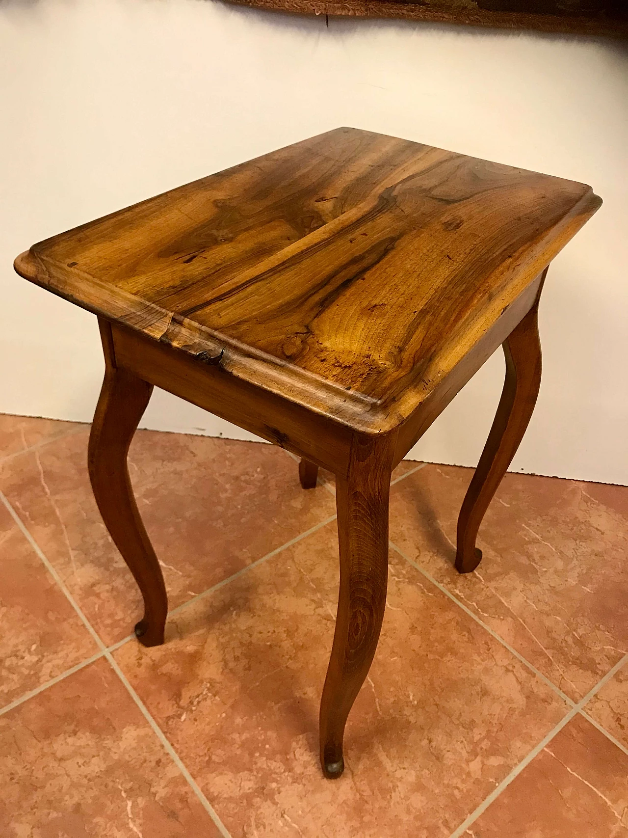 Antique Piedmontese side table in walnut with concealed drawer, original early 19th century 1221714