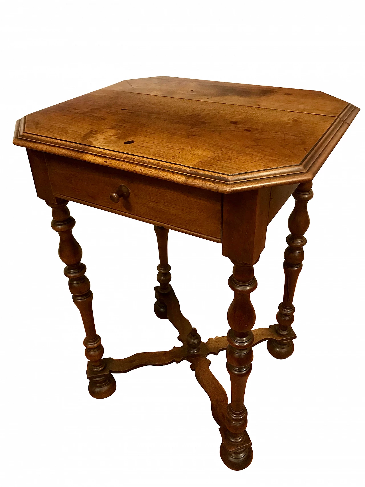 Antico Tavolino Piemontese a Rocchetto in noce con cassetto, originale primi '800 1221837