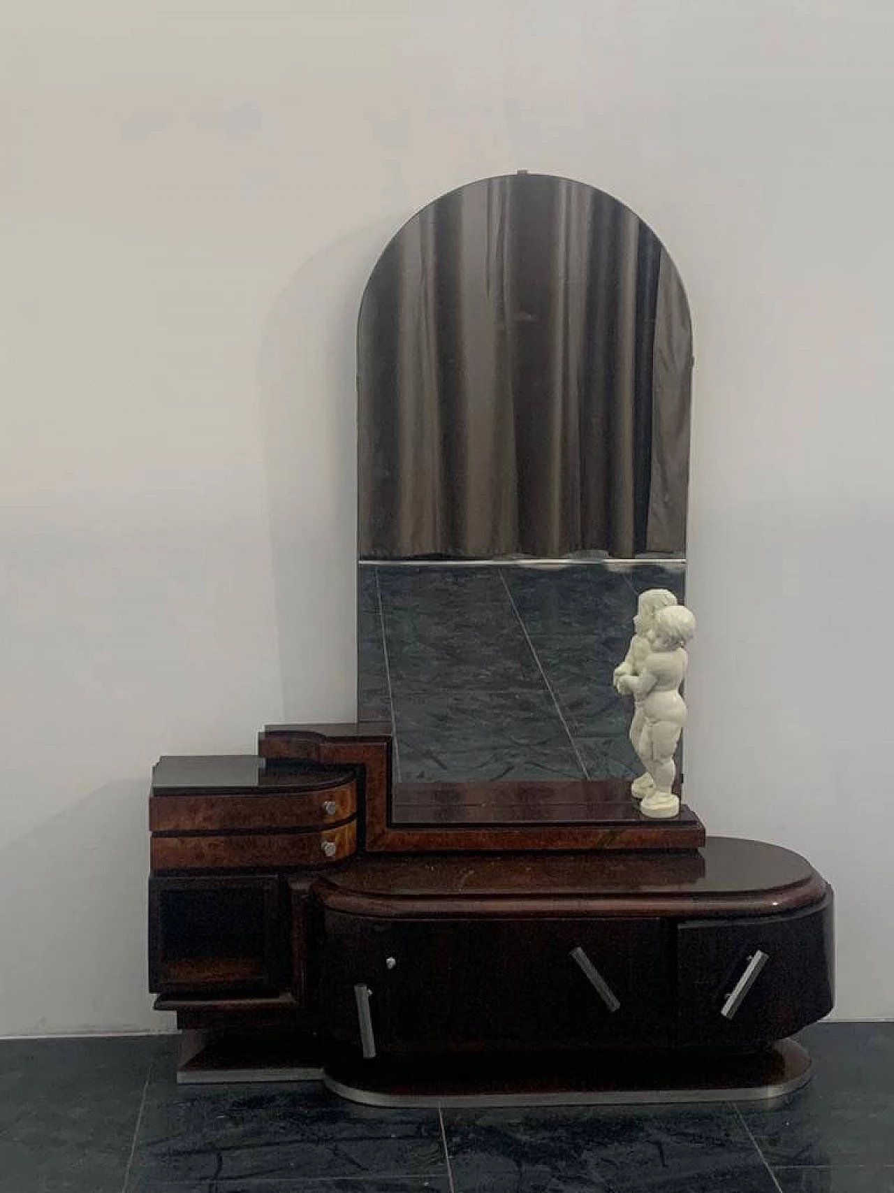 Cassettiera di Ducrot in palissandro e noce con specchio e cherubino, anni '20 1222013