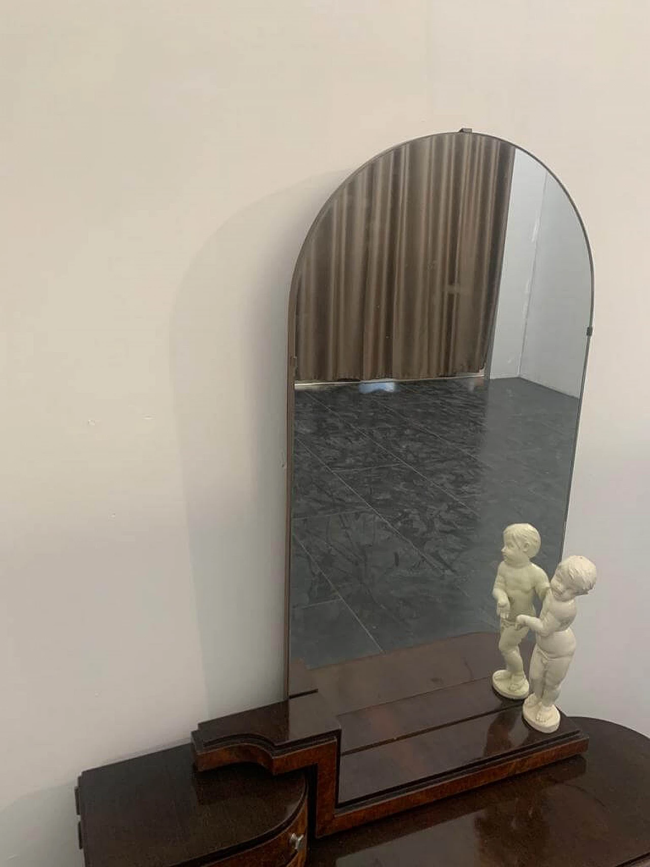 Vanity set in rosewood and walnut with mirror and cherub by Ducrot, 20s 1222014