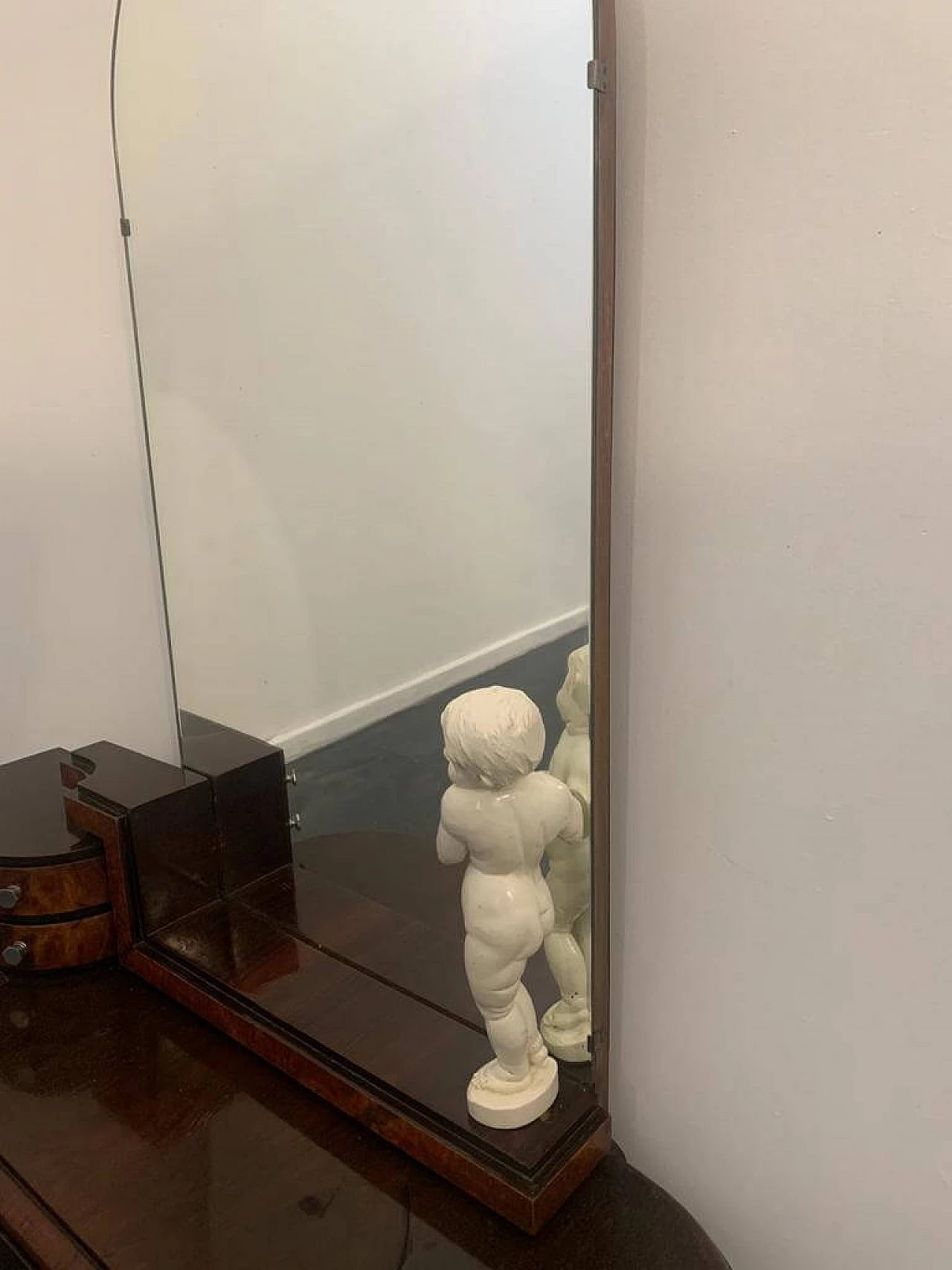 Vanity set in rosewood and walnut with mirror and cherub by Ducrot, 20s 1222015