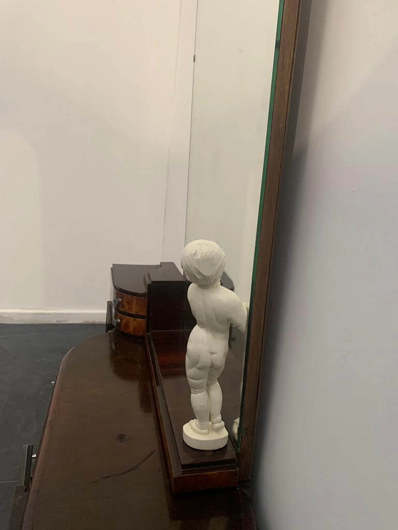 Vanity set in rosewood and walnut with mirror and cherub by Ducrot, 20s 1222019