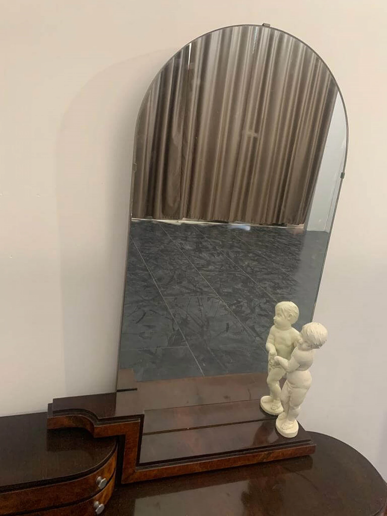 Vanity set in rosewood and walnut with mirror and cherub by Ducrot, 20s 1222022