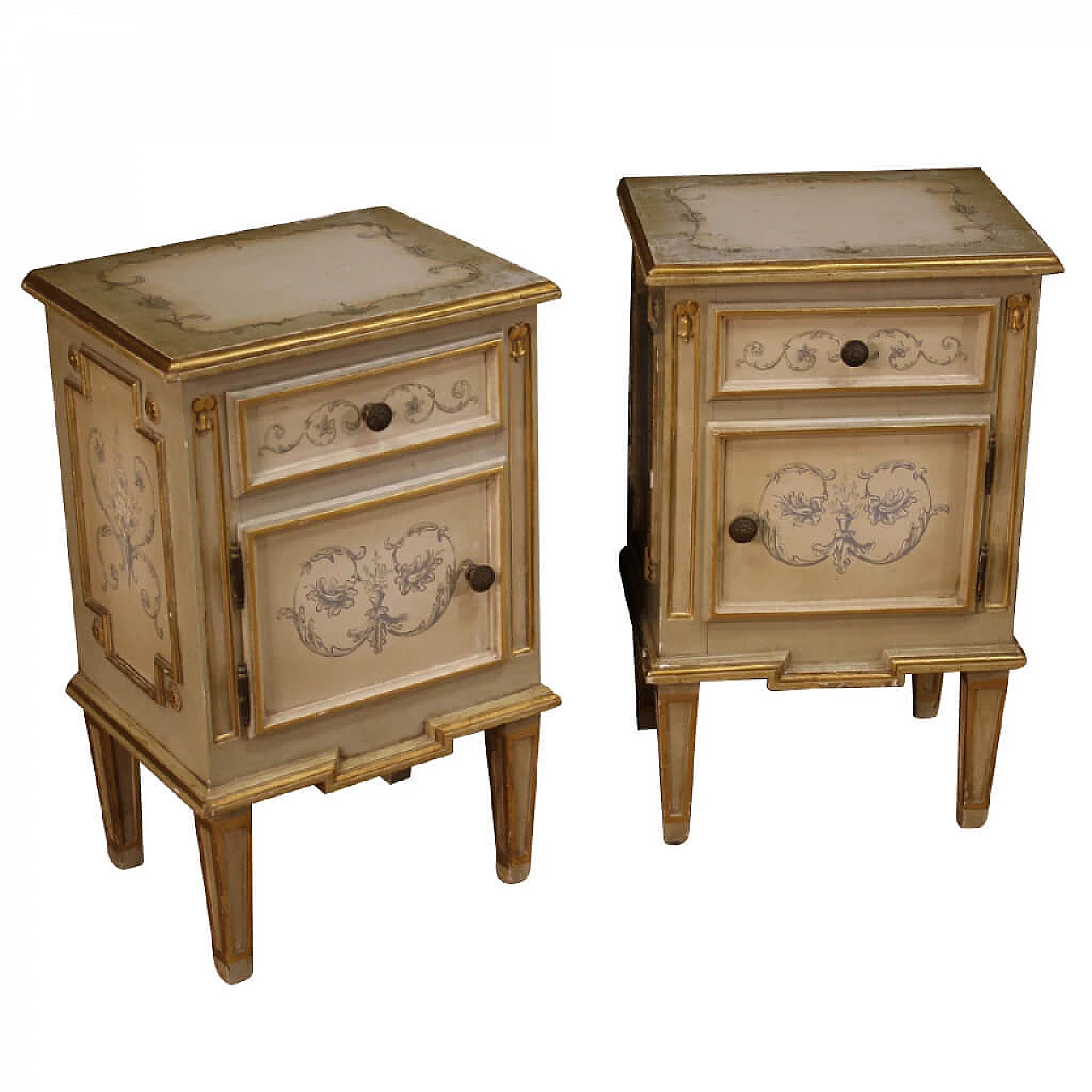 Pair of Italian lacquered, gilded and painted nightstands 1222146