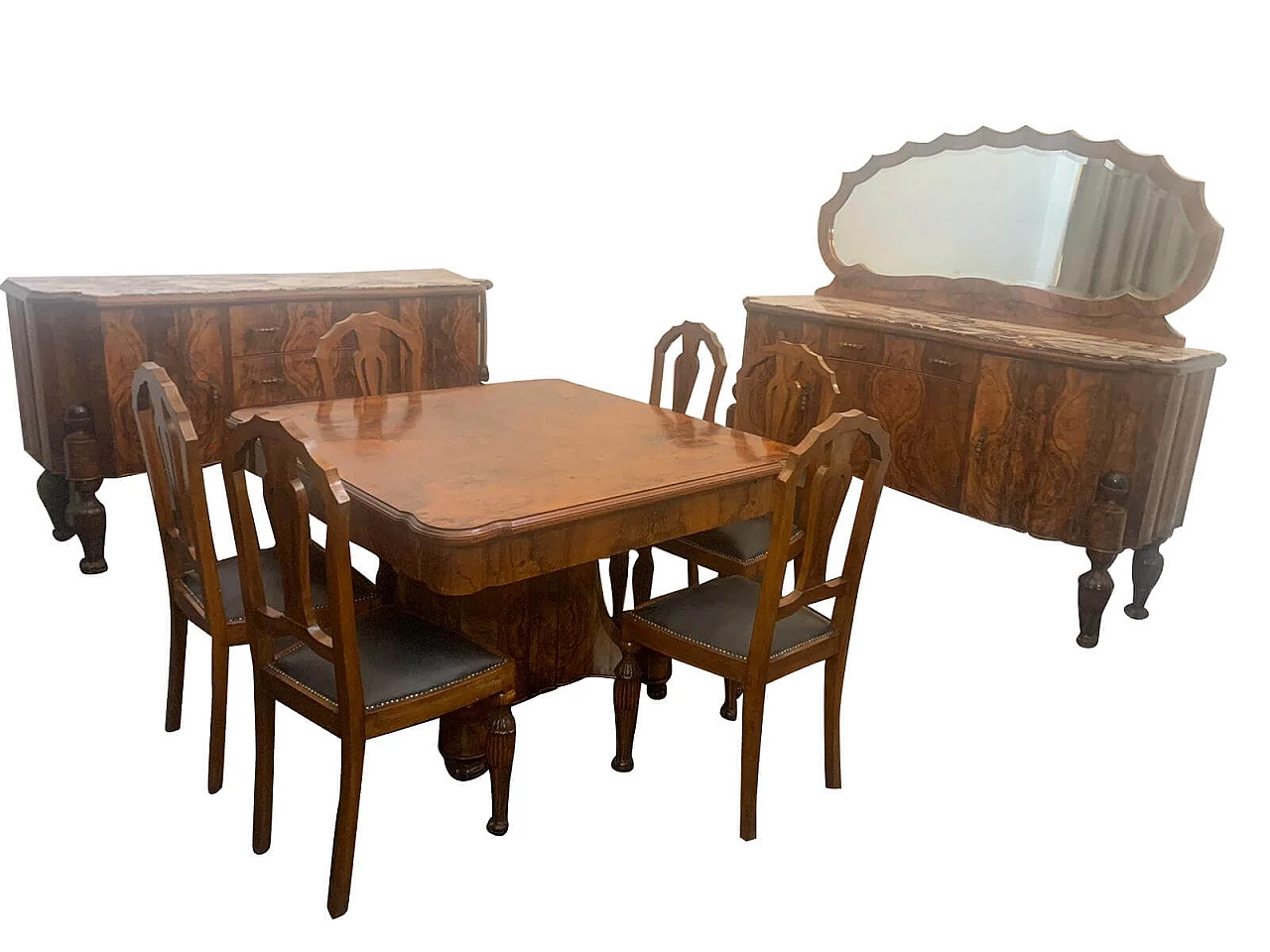 Art Deco dining room set in rosewood and marble, 30s 1222174