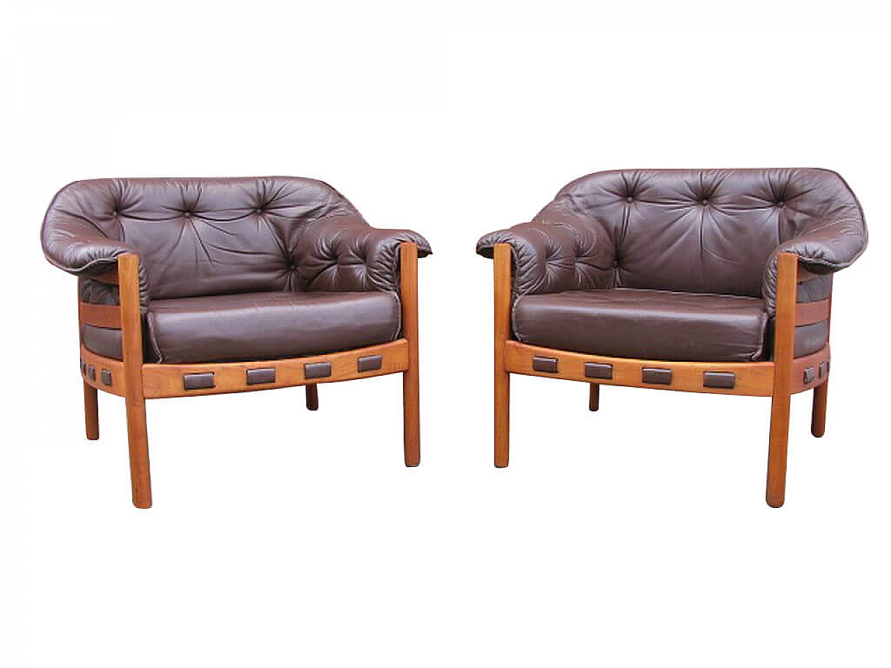 Pair of armchairs in teak and leather by Arne Norell for Coja, 60s 1222284