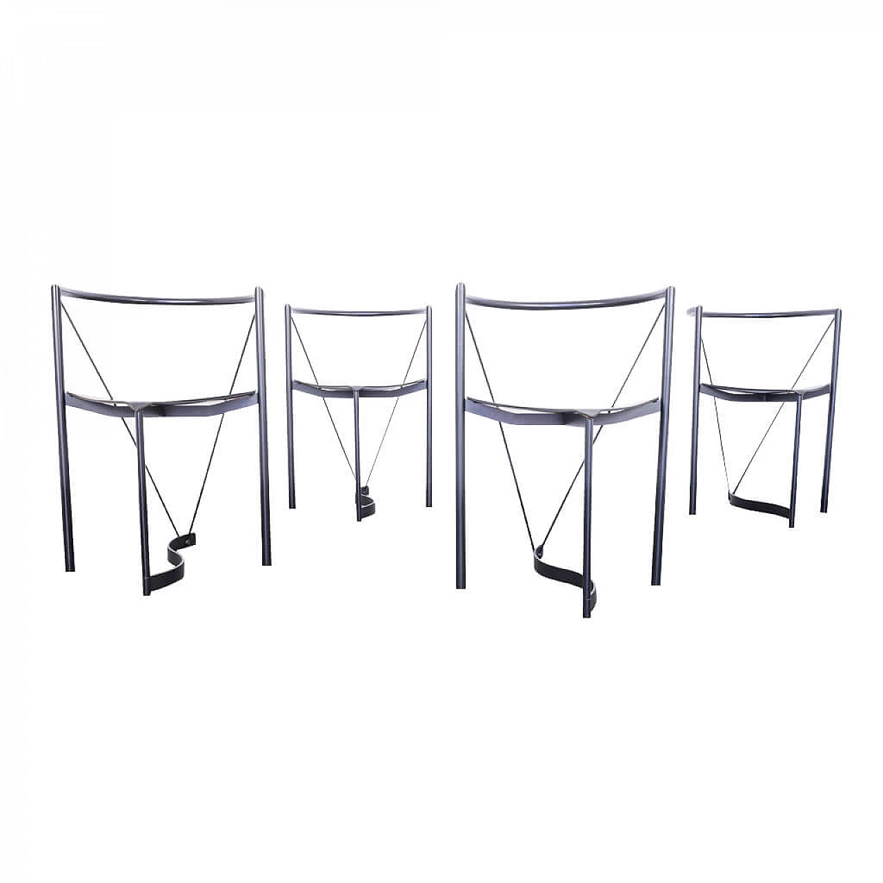 Set of 4 Italian design chairs in leather and curved  tubular metal, 80s 1222288
