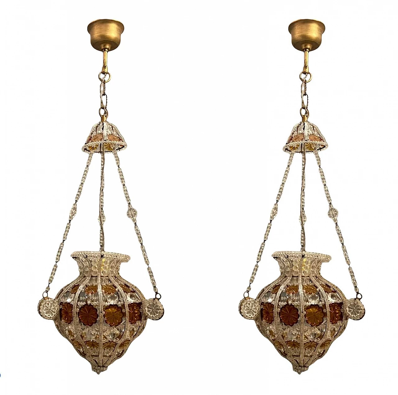 Pair of crystal chandeliers with beads by Bacci Firenze, 1970s 1222324