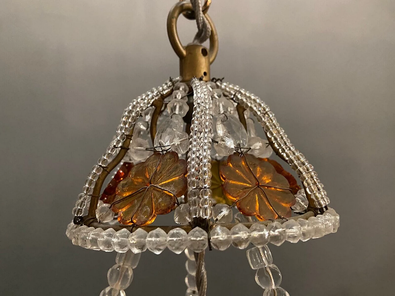 Pair of crystal chandeliers with beads by Bacci Firenze, 1970s 1222327