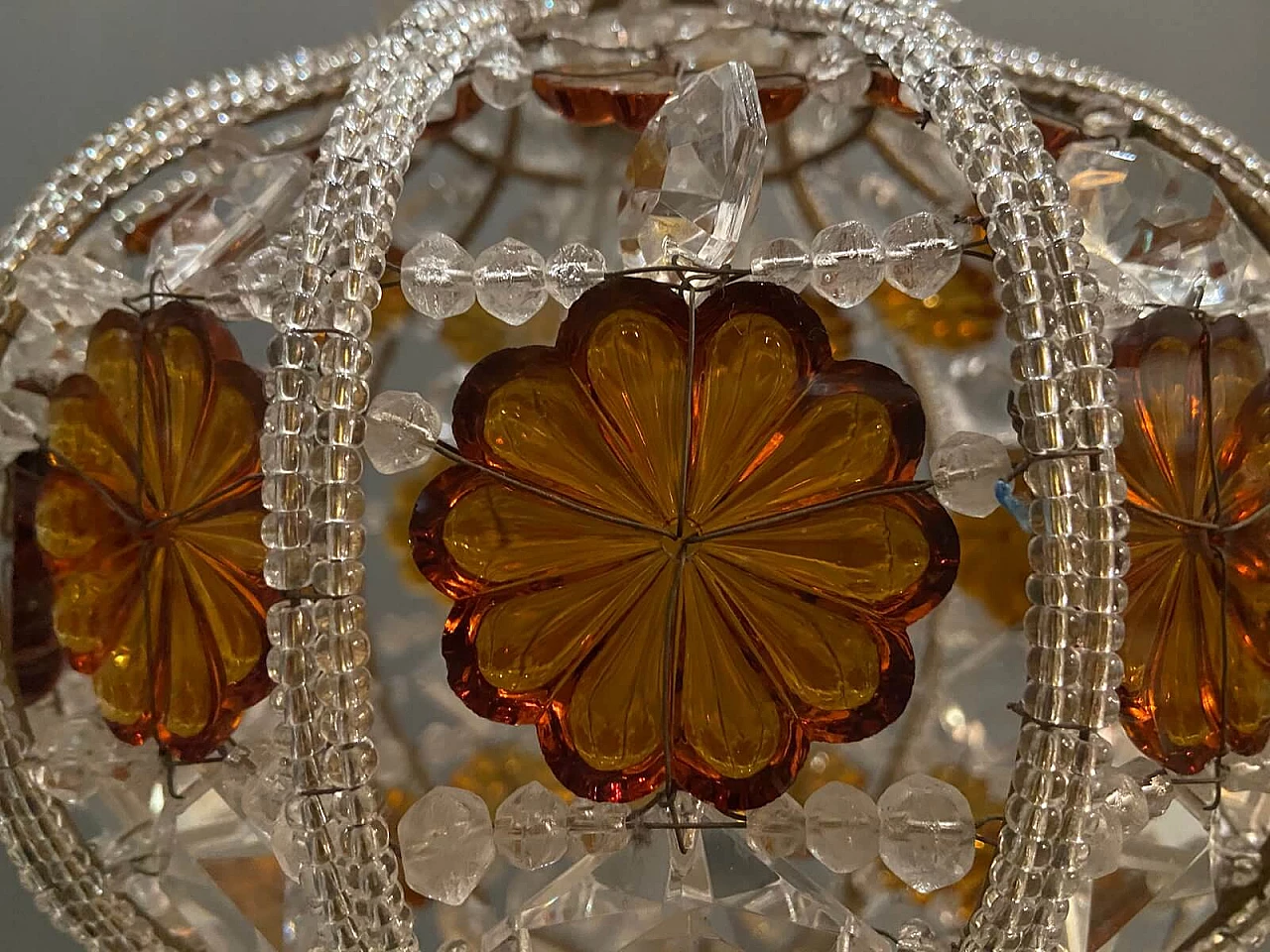 Pair of crystal chandeliers with beads by Bacci Firenze, 1970s 1222328
