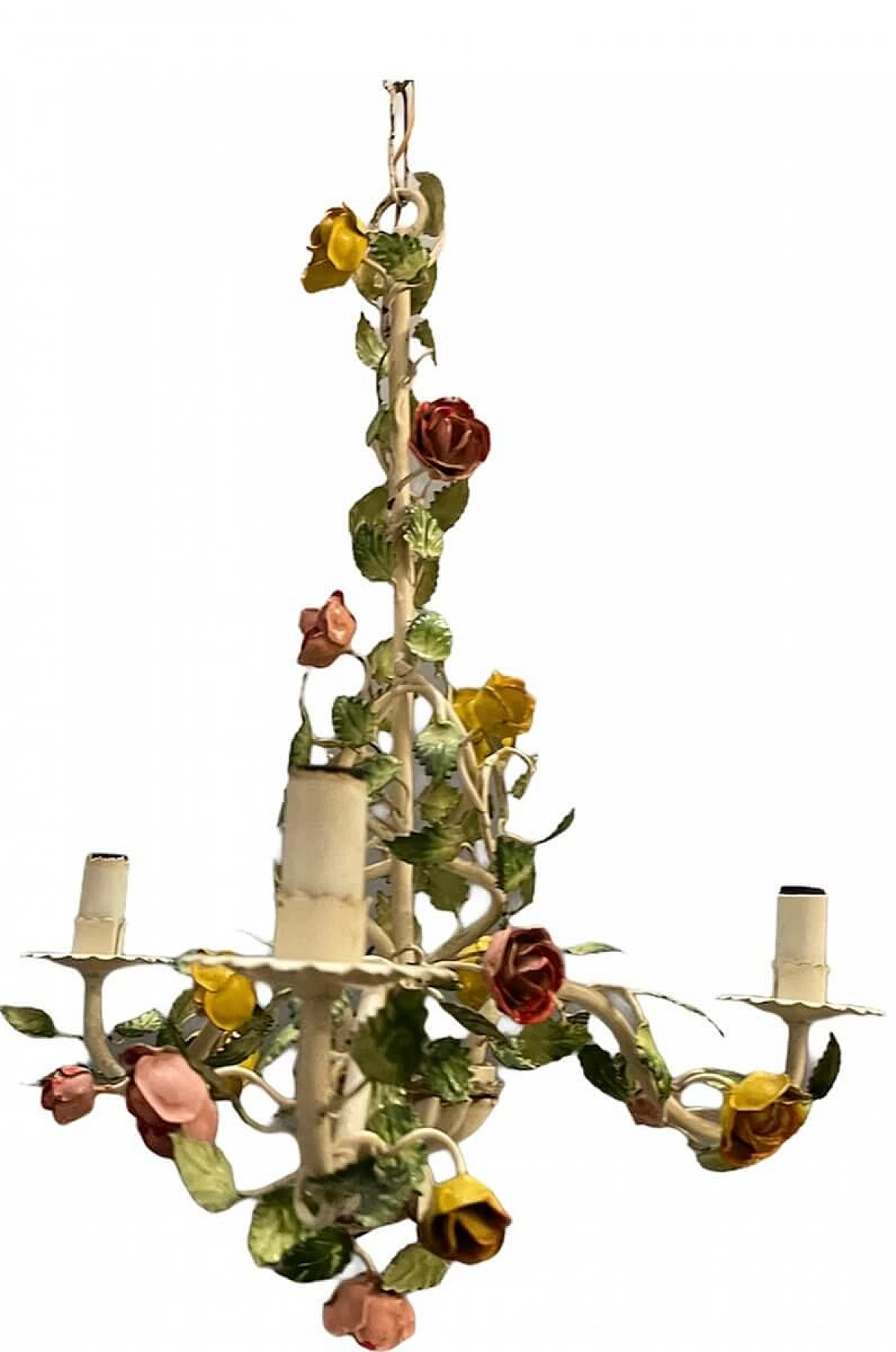 Lampadario con fiori in metallo smaltati, anni '60 1222443