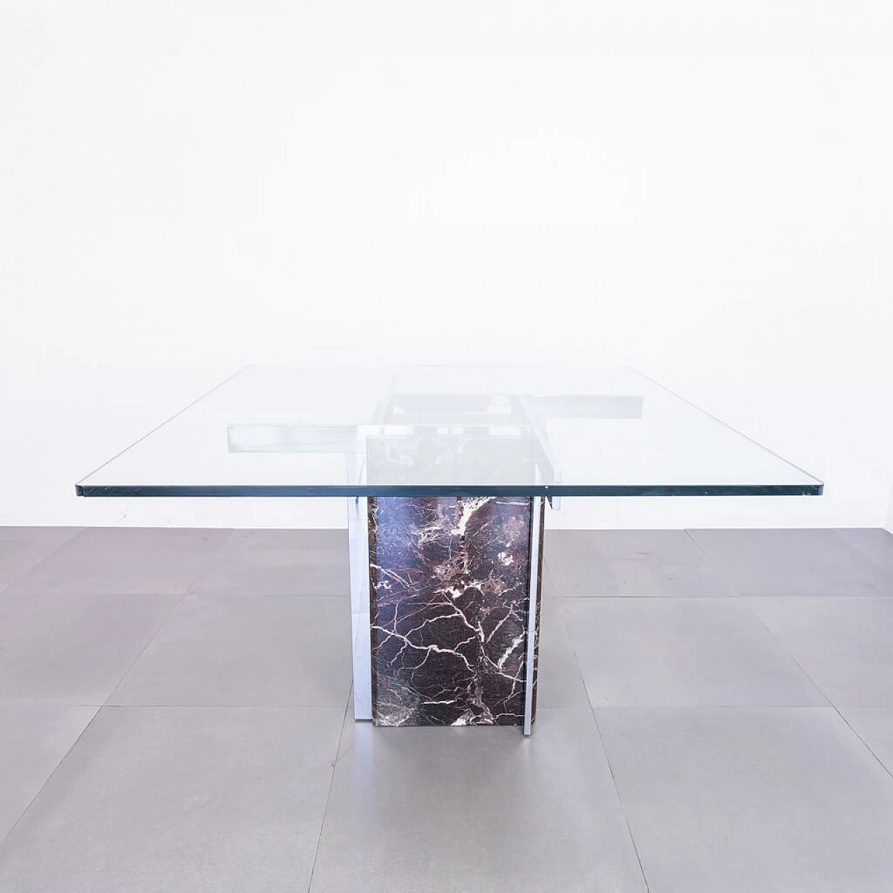 Squared top dining table in marble and  glass, 70s 1222473