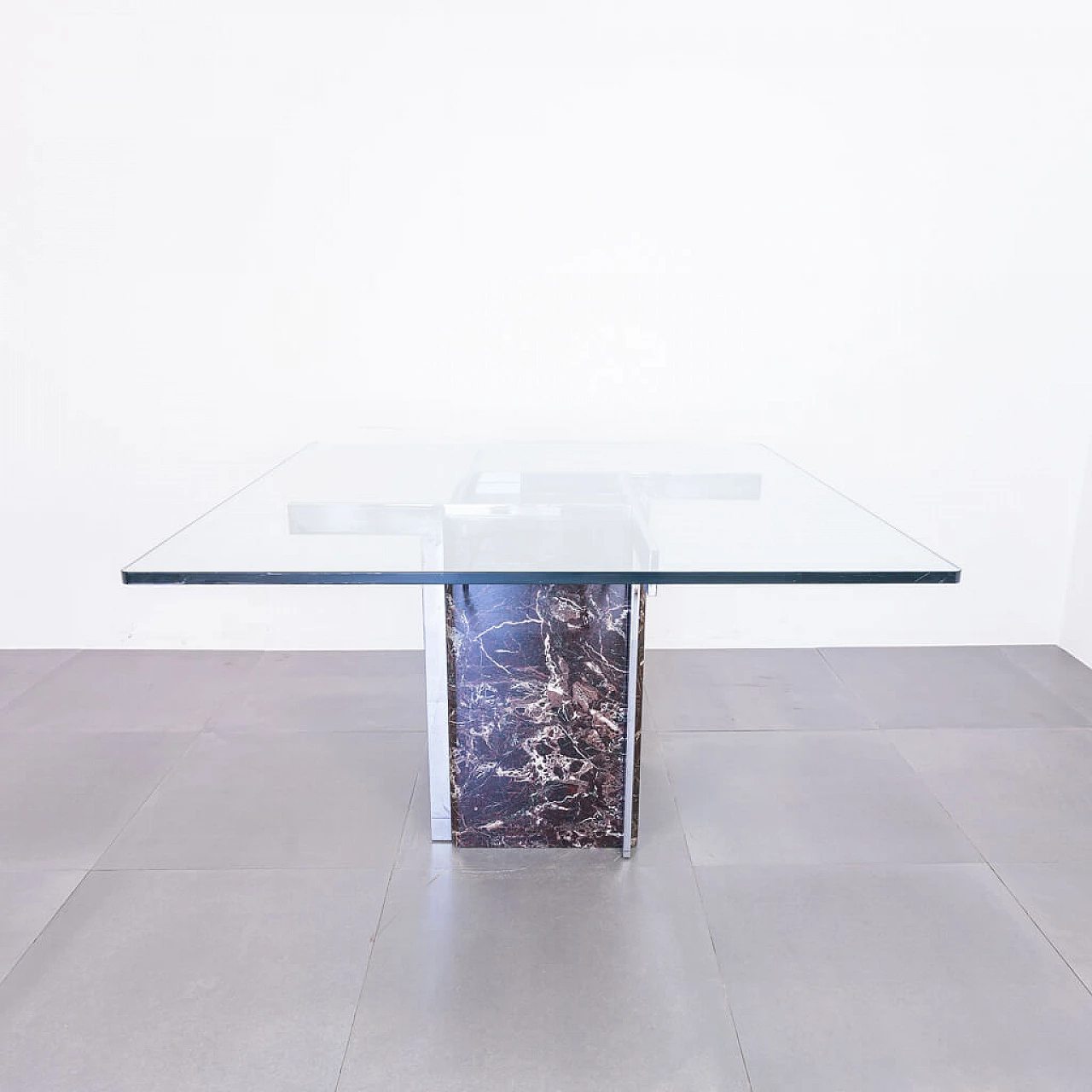 Squared top dining table in marble and  glass, 70s 1222475