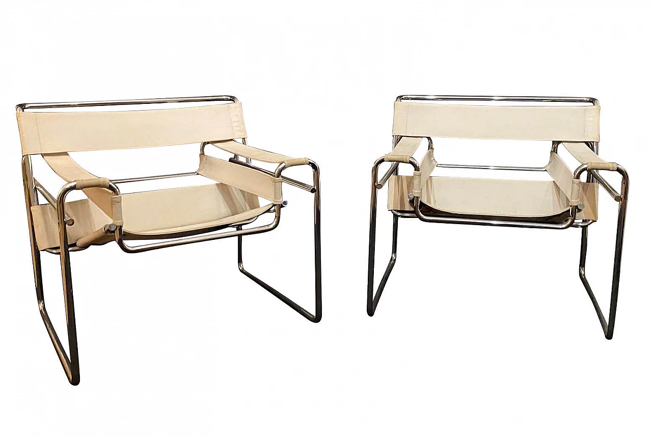 Pair of Wassily B3 Armchairs by Marcel Breuer for Gavina, first edition 1222550