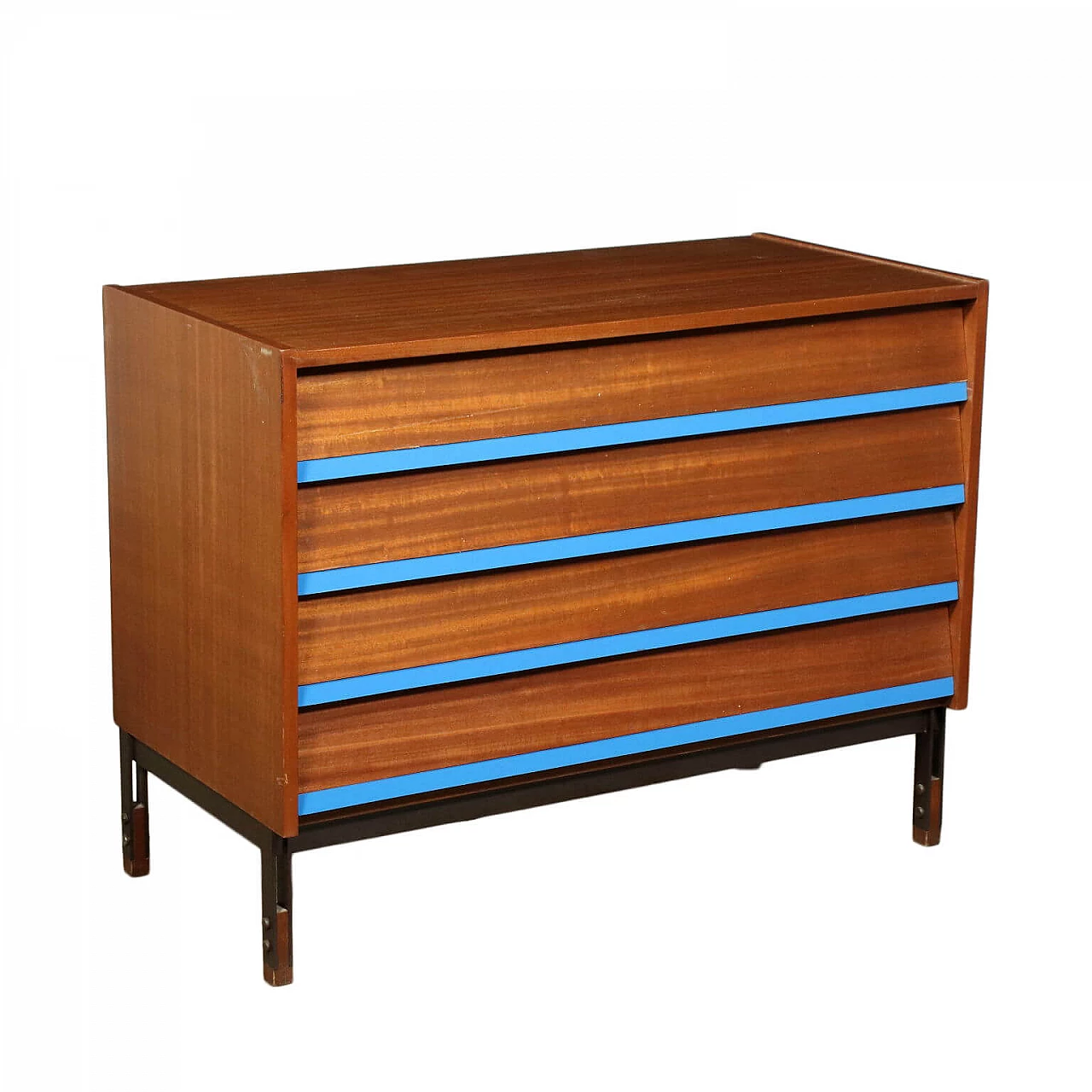 Chest of drawers in mahogany, laminate and metal, 60s 1222563
