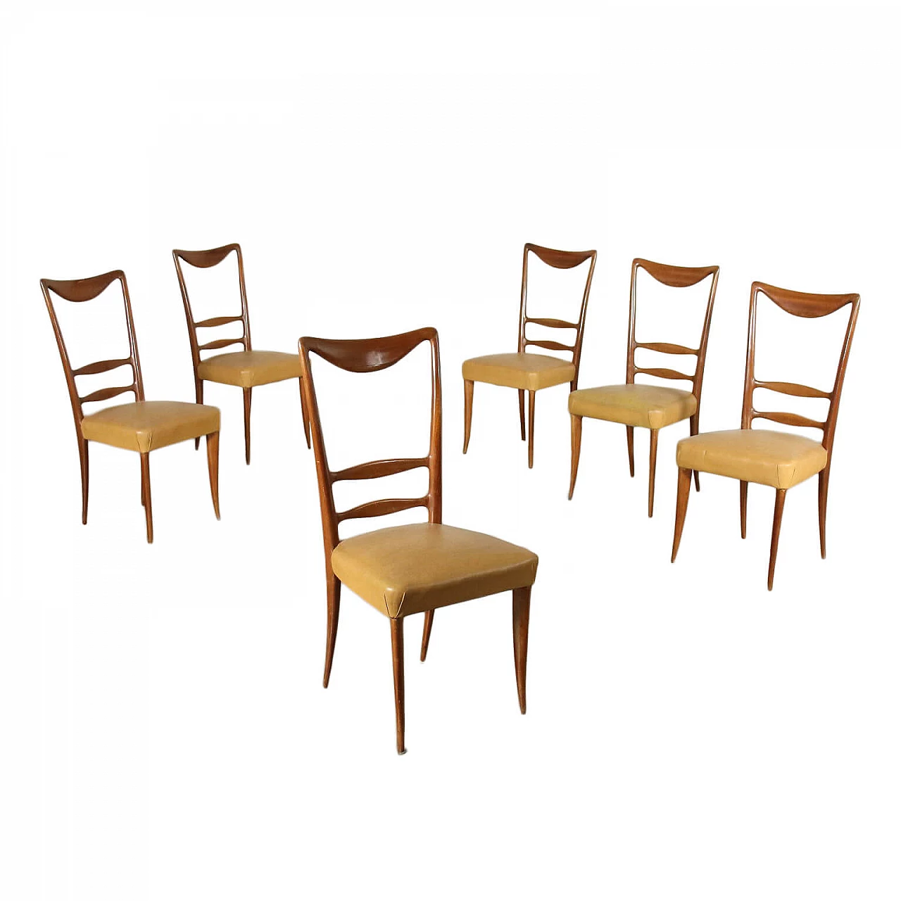 6 Chairs in beechwood and leatherette, 50s 1222582