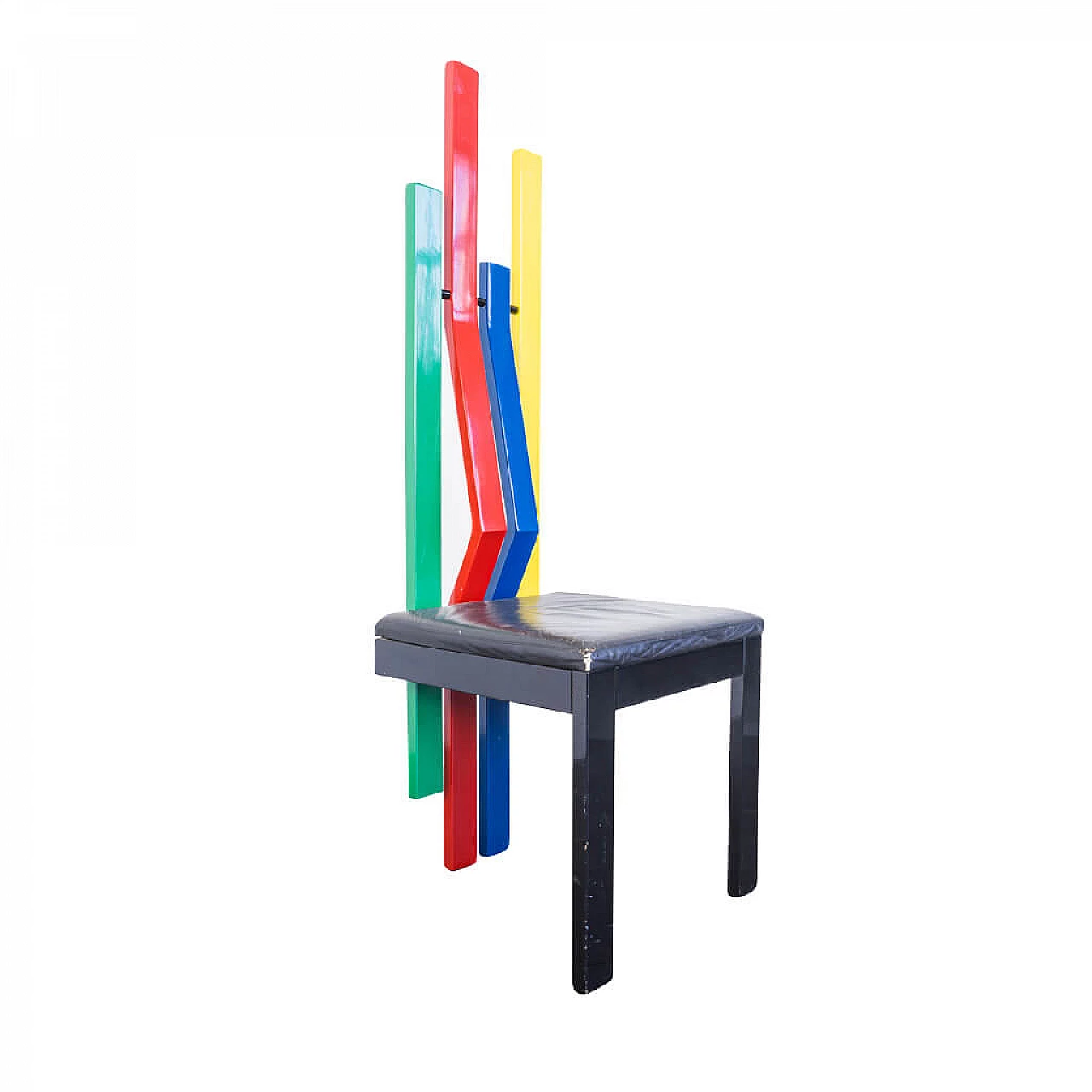 Multicolored Memphis Style wooden design chair, 80s 1222583