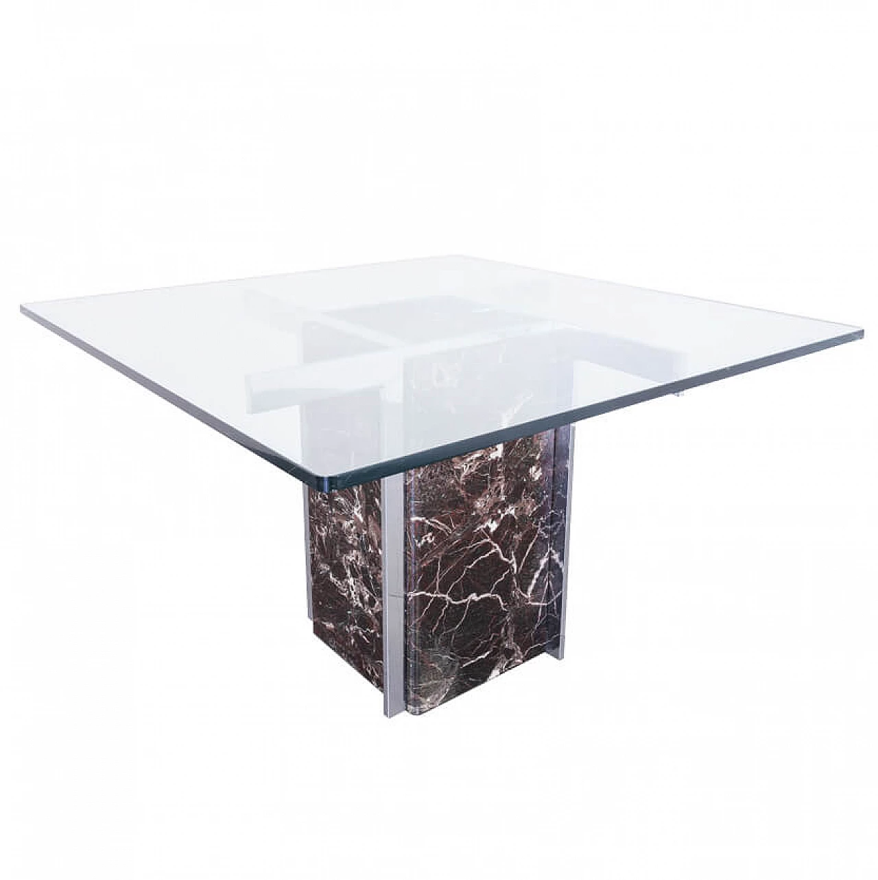 Squared top dining table in marble and  glass, 70s 1222594