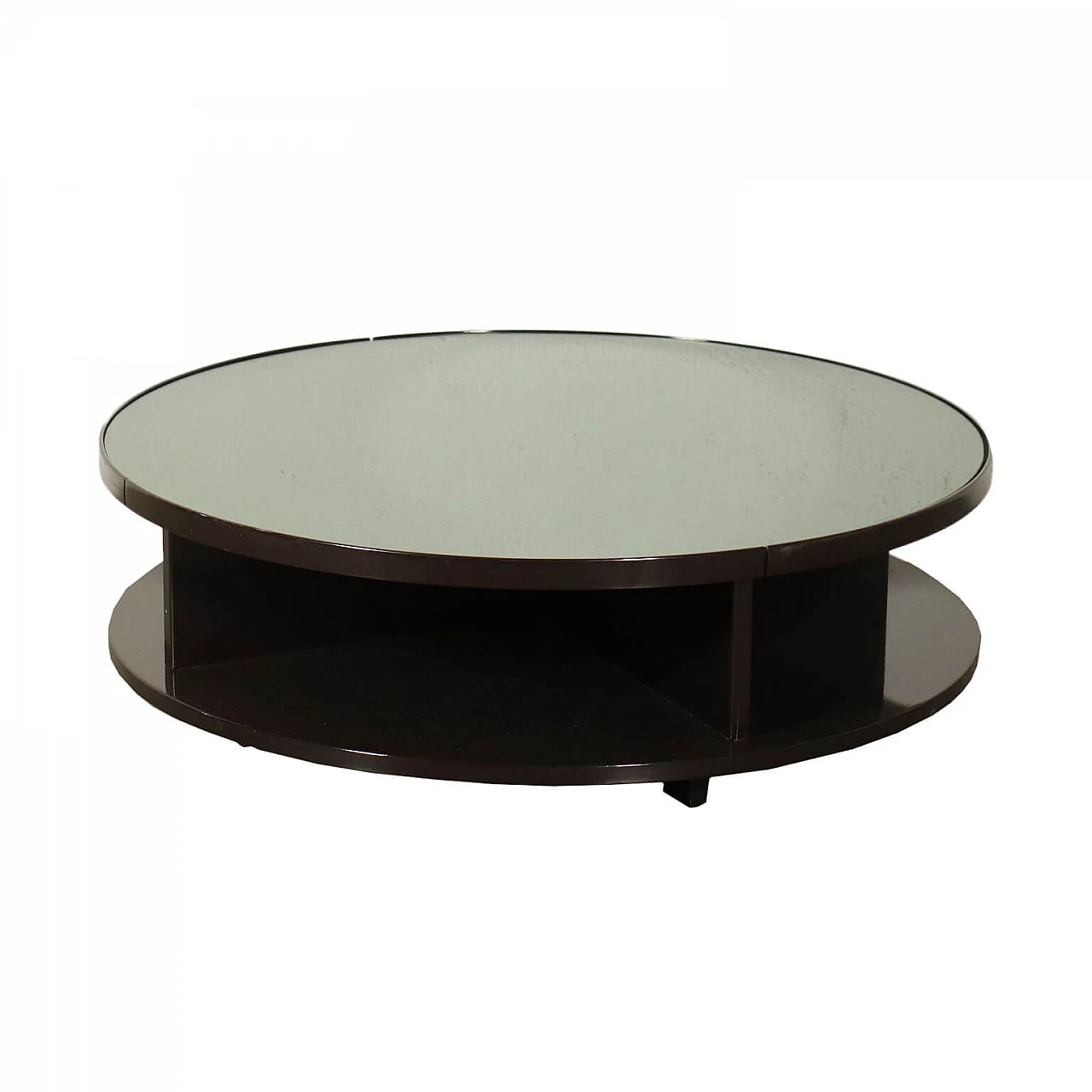 Coffee table in lacquered wood and smoked glass, 70s 1222601