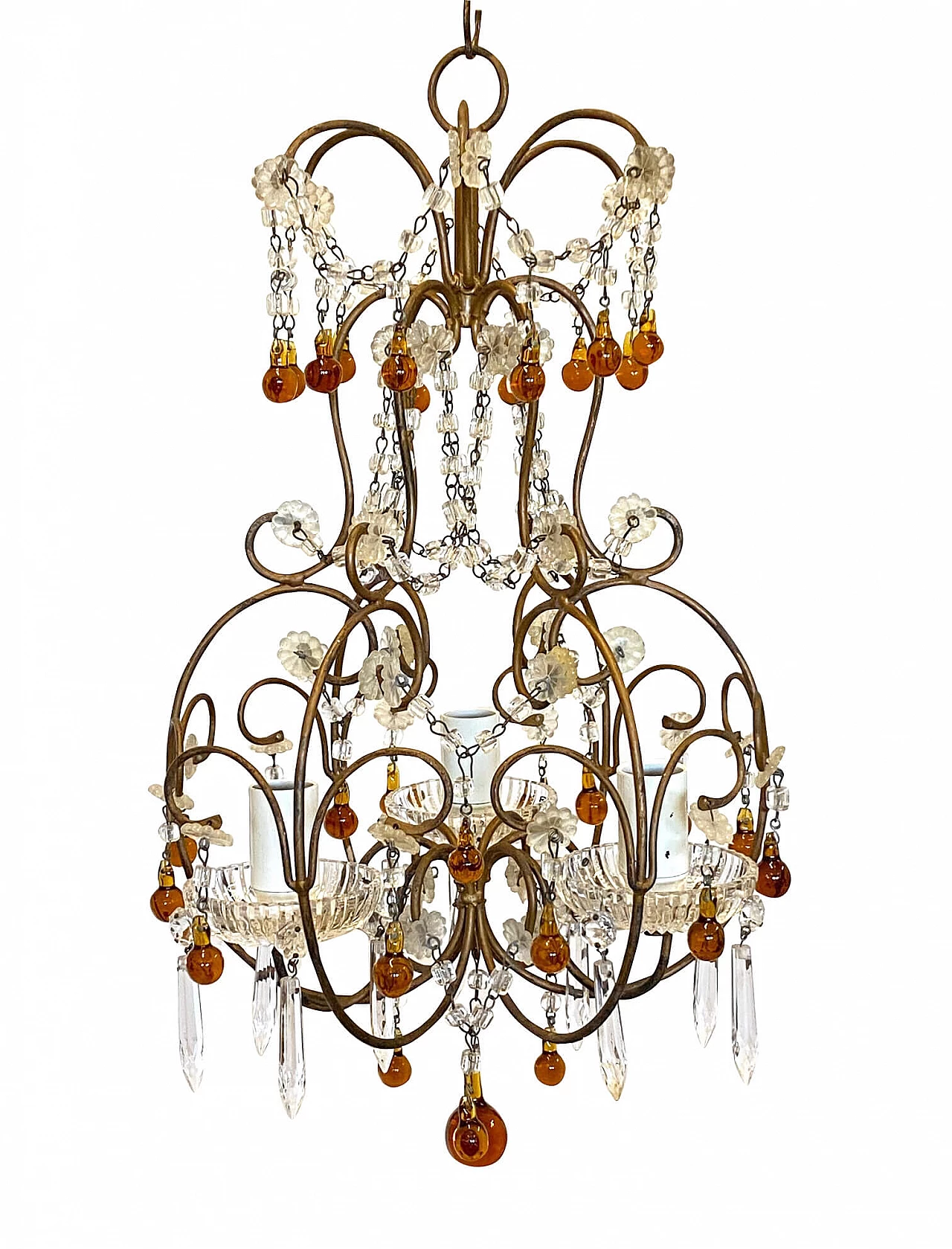 Lampadario con gocce in vetro, anni '60 1222602