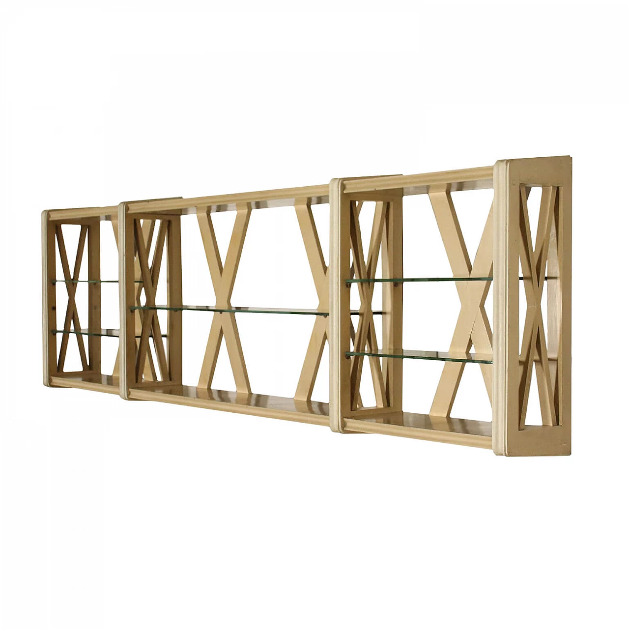 Libreria pensile in legno laccato e vetro, anni '50 1222655