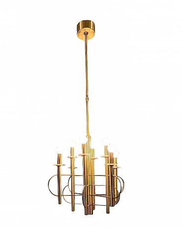 Brass and chrome chandelier by Gaetano Sciolari, 1970s