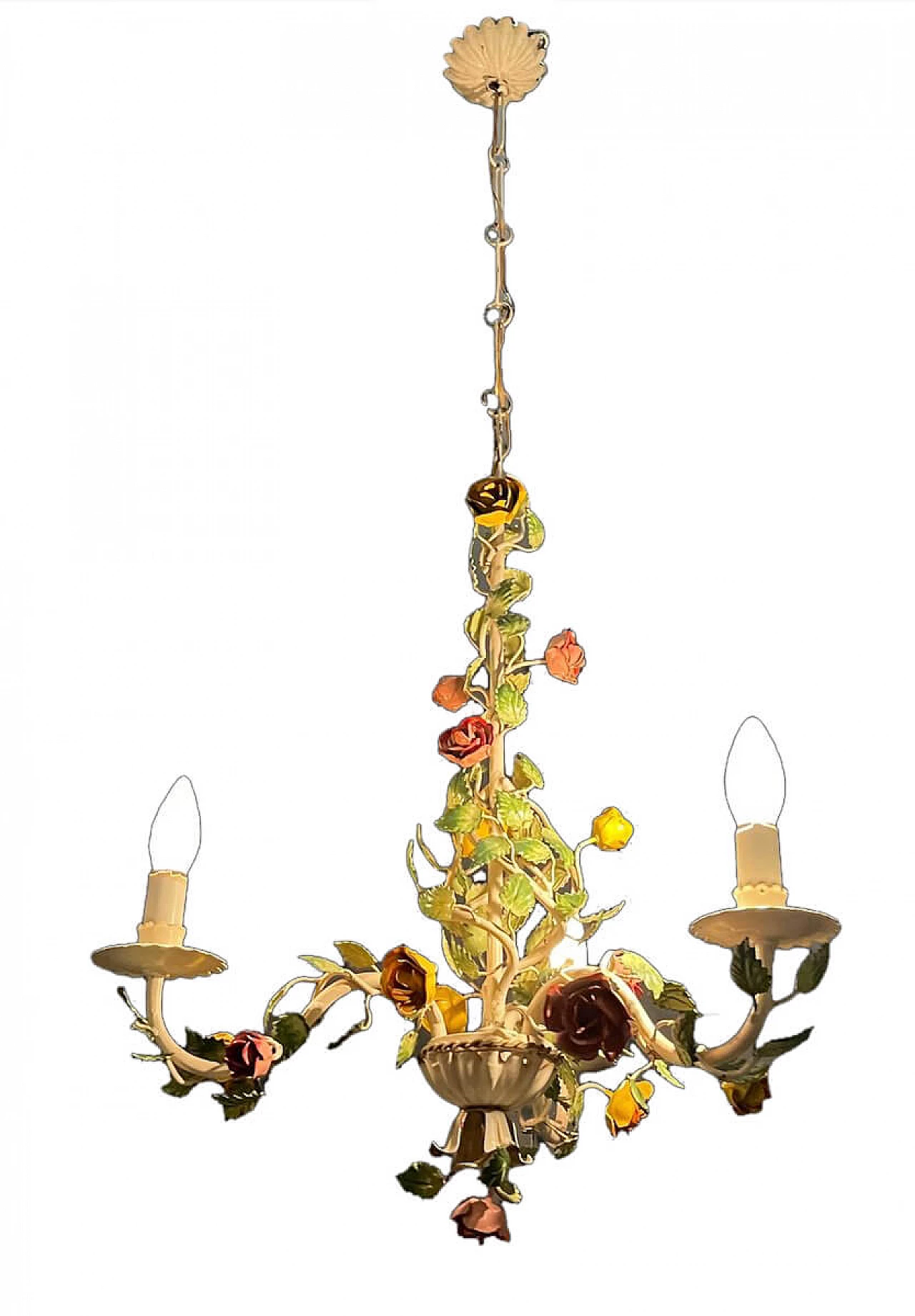 Lampadario con fiori in metallo smaltati, anni '60 1222697