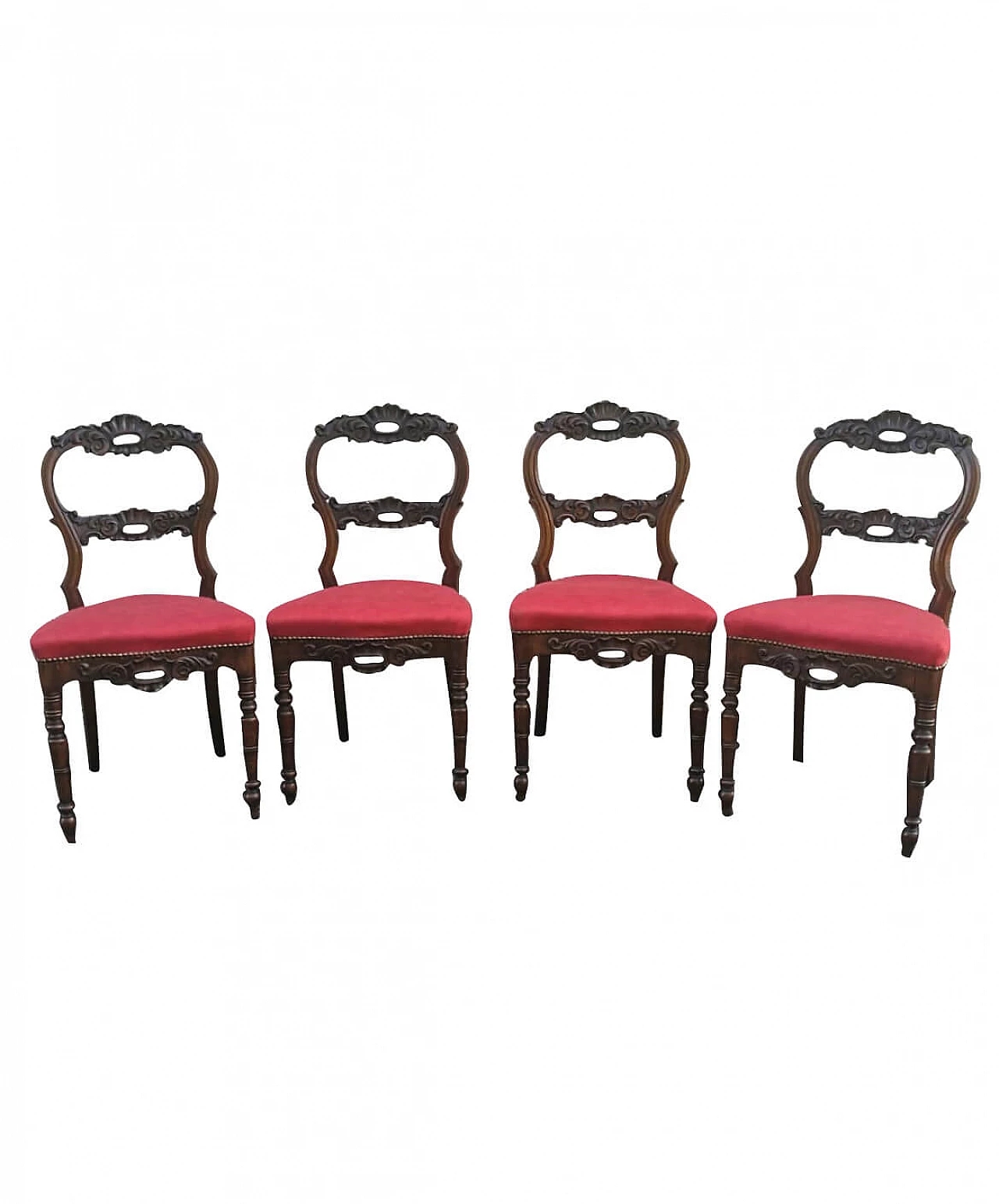 4 Charles X chairs in walnut and fabric, 19th century 1222705