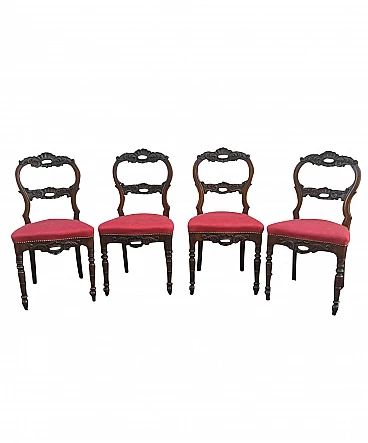 4 Charles X chairs in walnut and fabric, 19th century