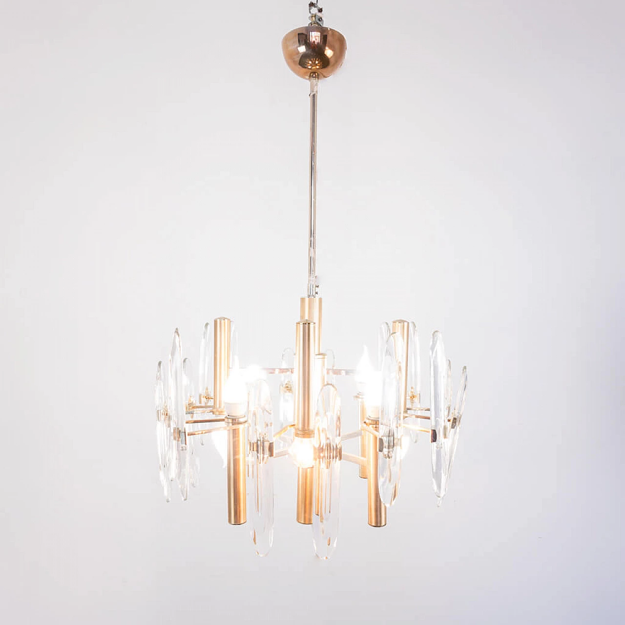 Gaetano Sciolari  6 light chandelier in golden metal, 70s 1223219