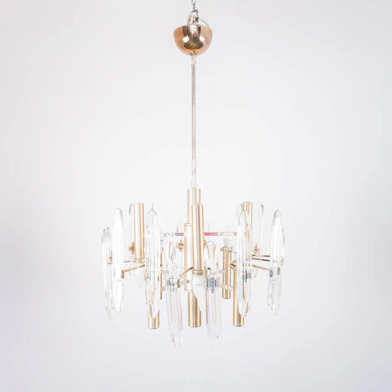 Gaetano Sciolari  6 light chandelier in golden metal, 70s 1223220