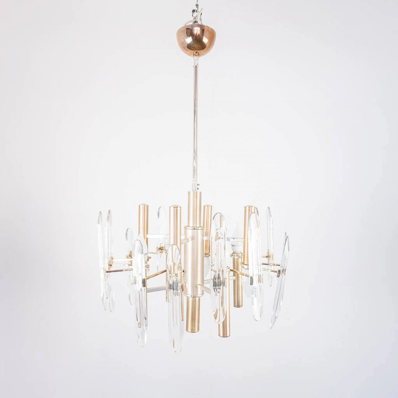 Gaetano Sciolari  6 light chandelier in golden metal, 70s 1223221