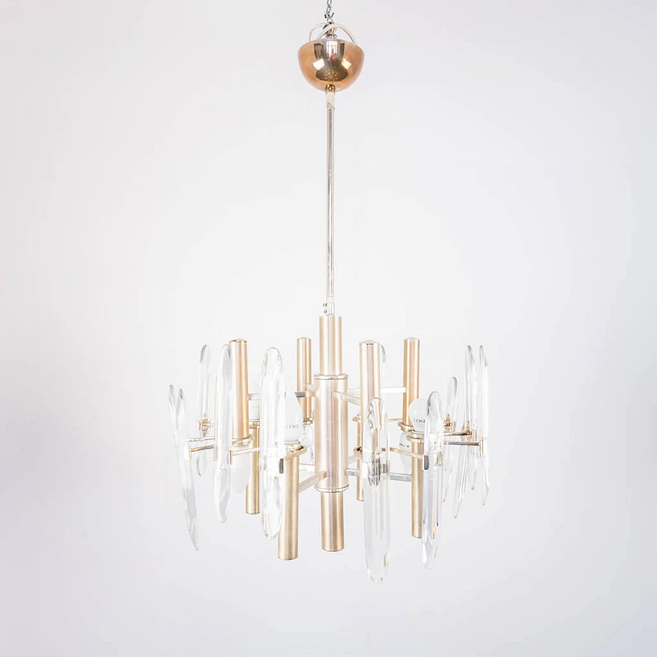 Gaetano Sciolari  6 light chandelier in golden metal, 70s 1223222