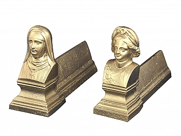 Coppia di alari Francesi da caminetto in ghisa, fine '800