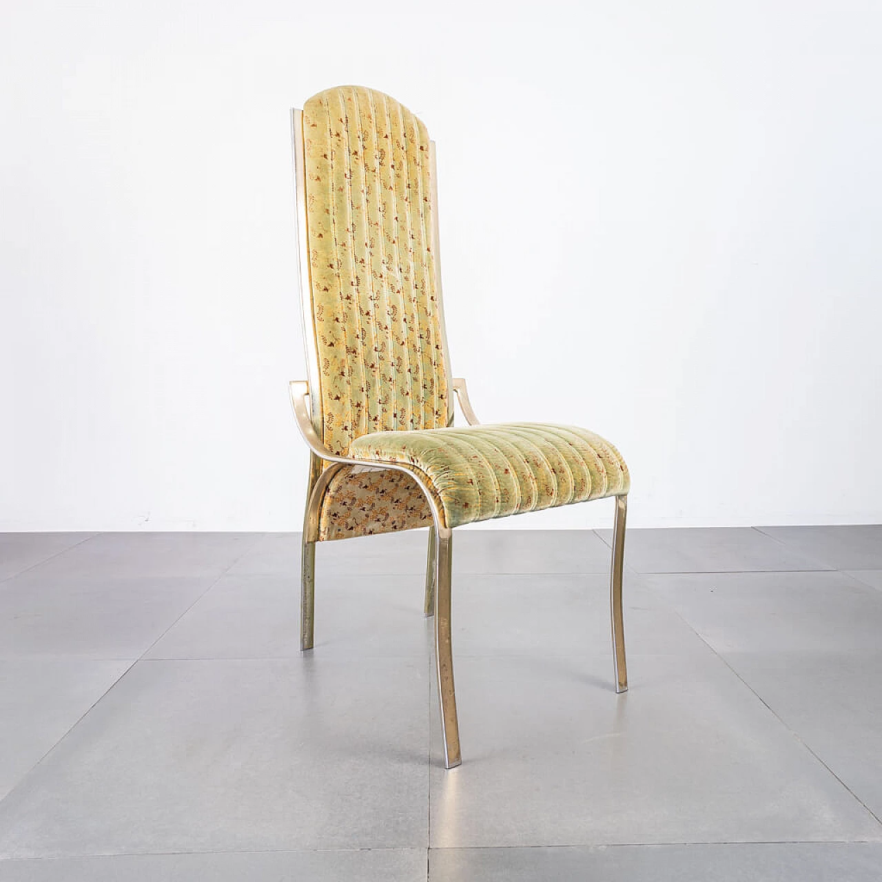 Set 4 curved chairs in golden Metal and Alcantara fabric, 70s 1223474