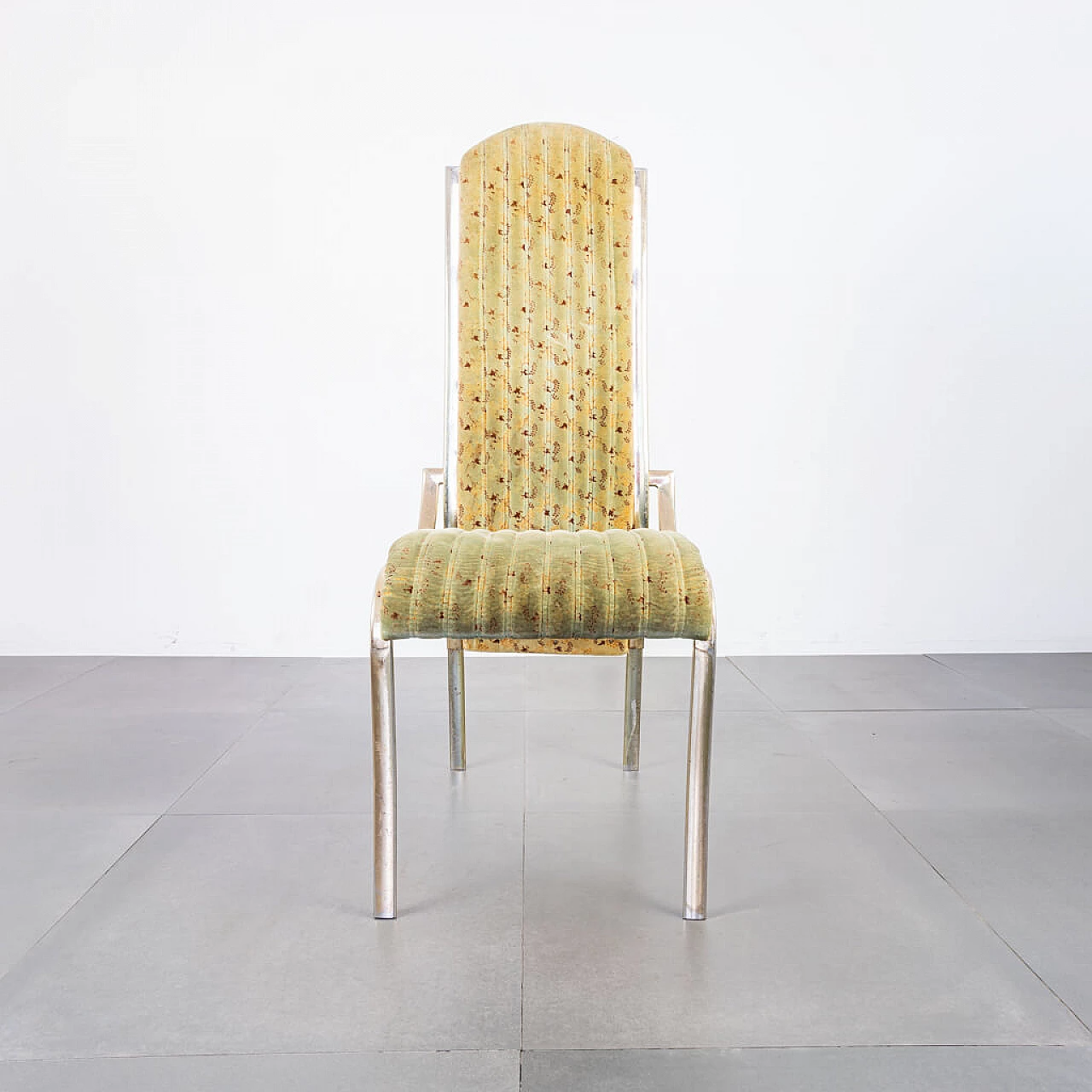 Set 4 curved chairs in golden Metal and Alcantara fabric, 70s 1223475