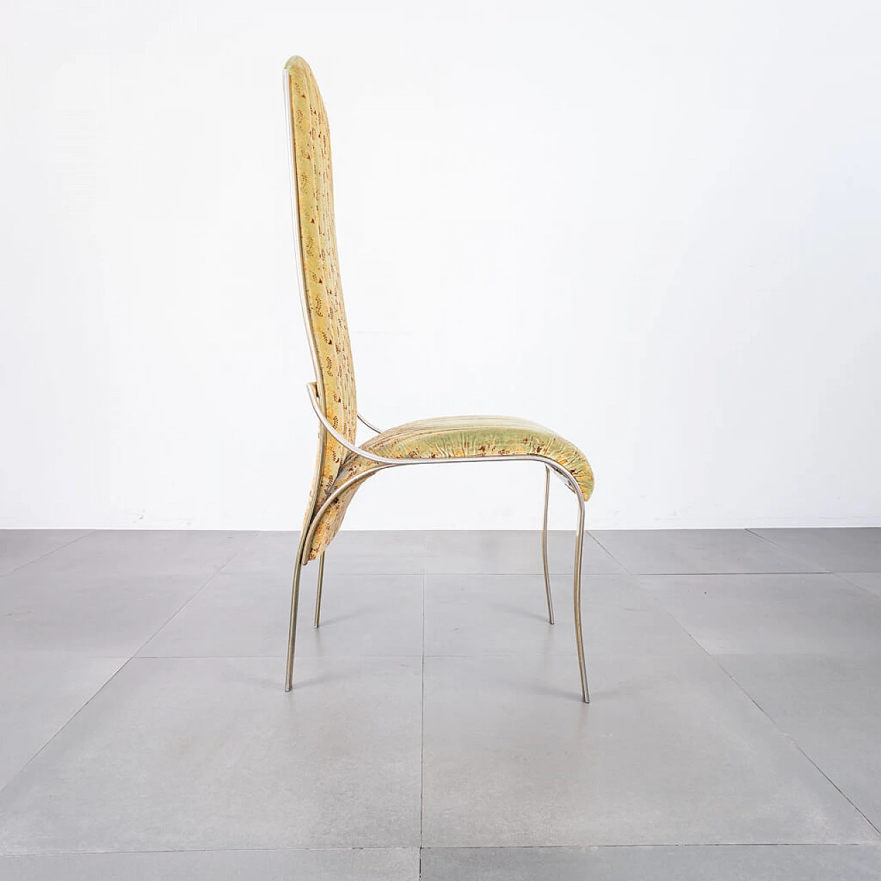 Set 4 curved chairs in golden Metal and Alcantara fabric, 70s 1223476