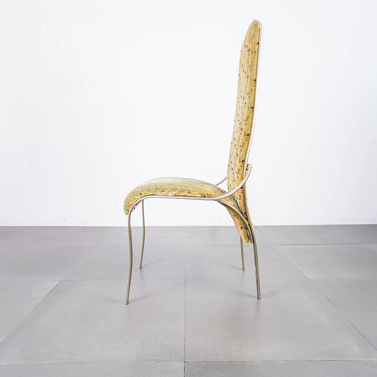 Set 4 curved chairs in golden Metal and Alcantara fabric, 70s 1223478