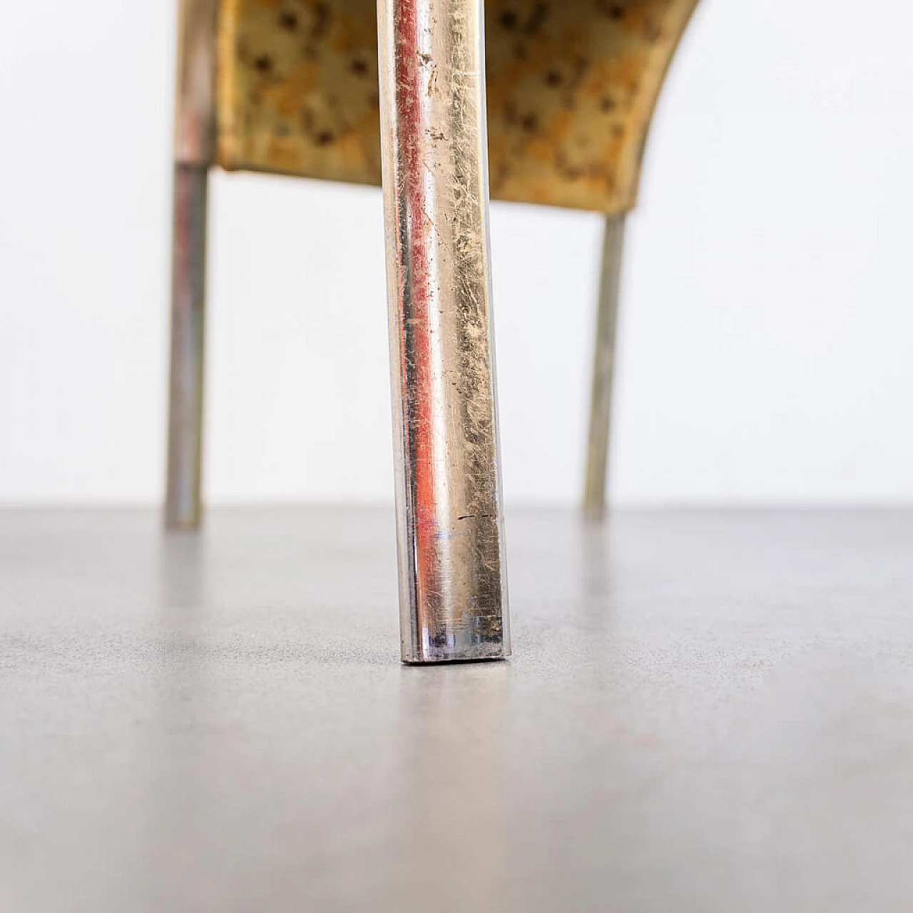 Set 4 curved chairs in golden Metal and Alcantara fabric, 70s 1223480