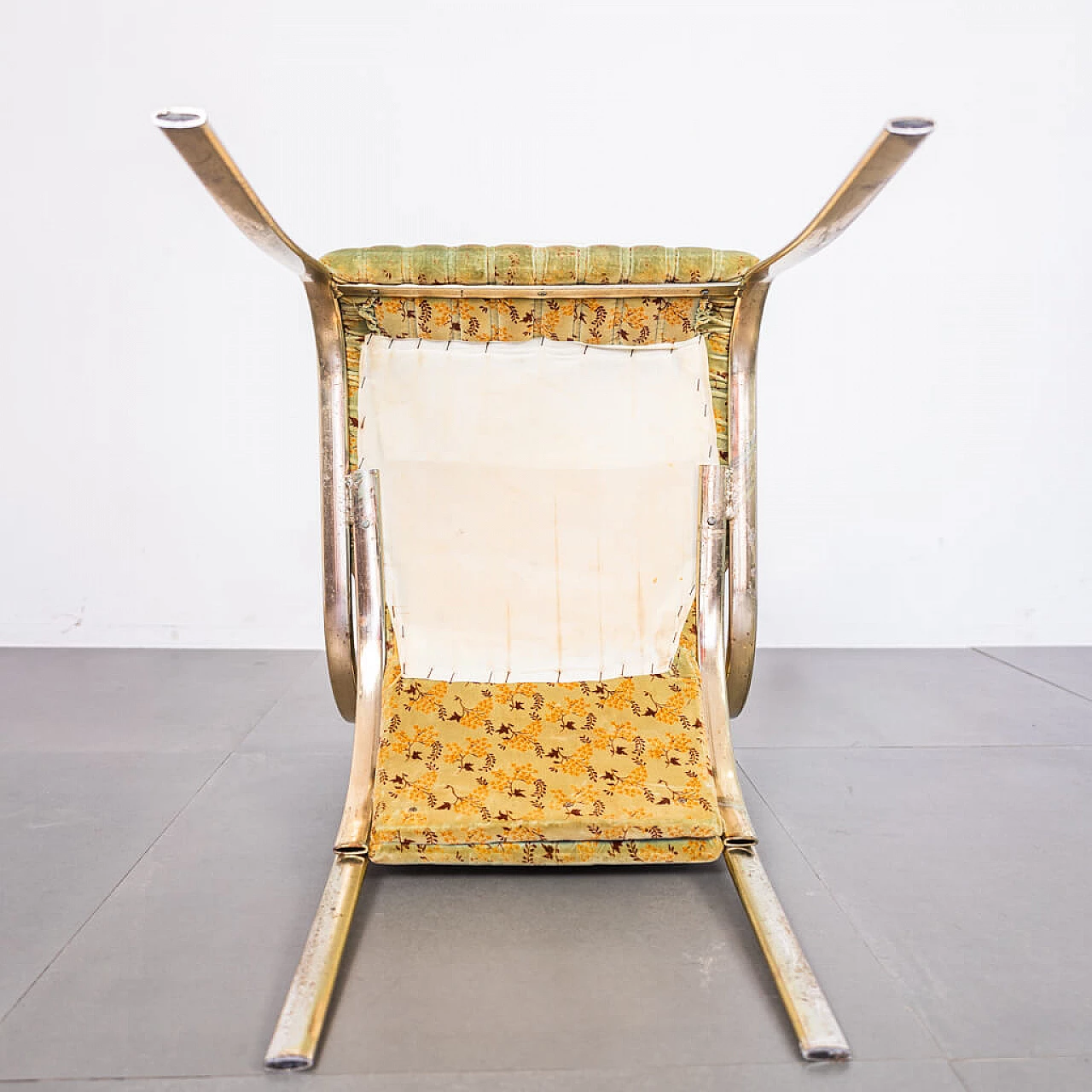 Set 4 curved chairs in golden Metal and Alcantara fabric, 70s 1223484