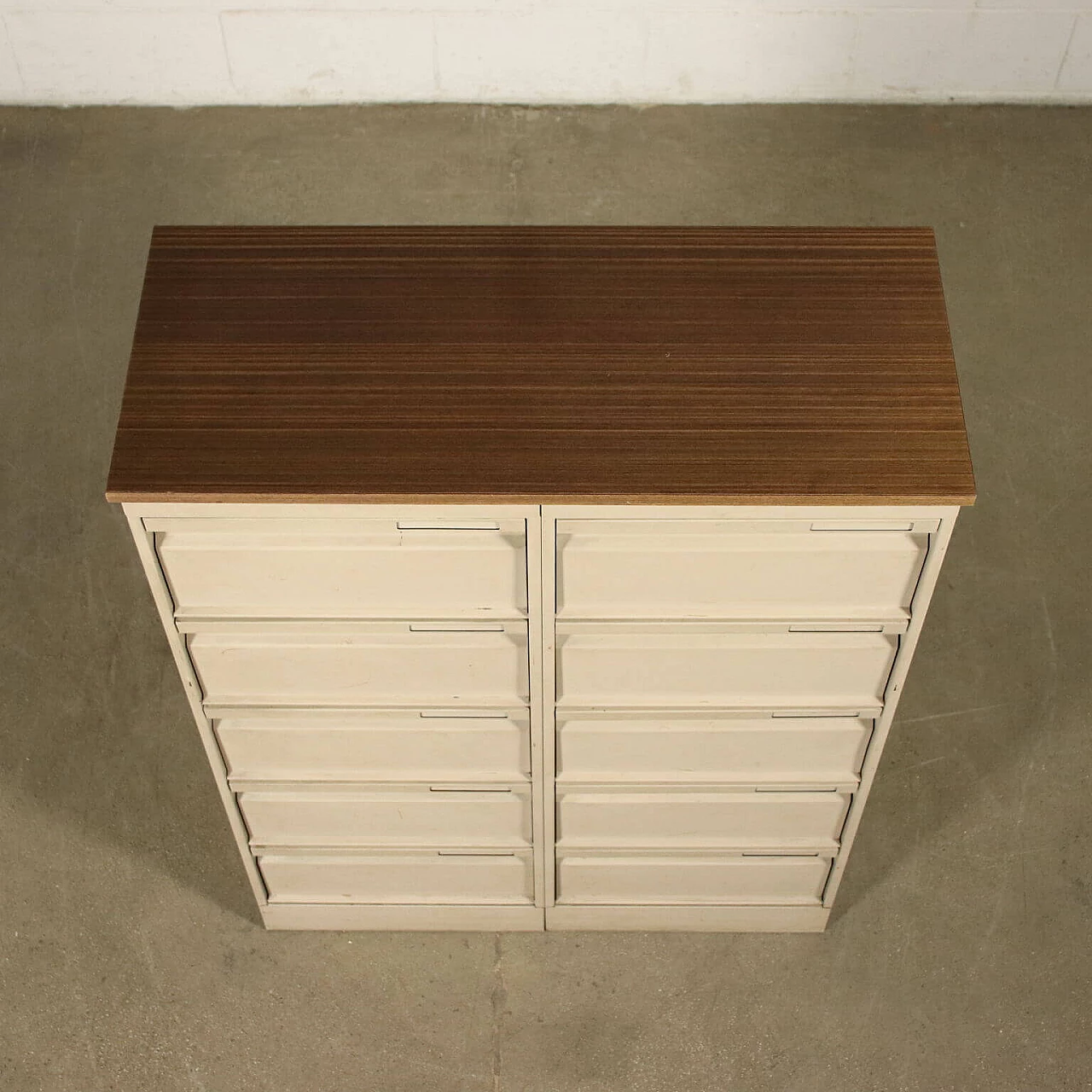 Office cabinet in wood and enameled metal, 70s 1223527