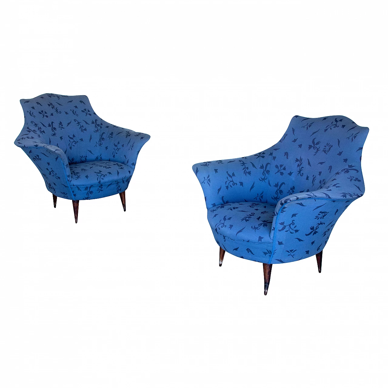 Pair of armchairs in blue fabric, 1950s 1223852