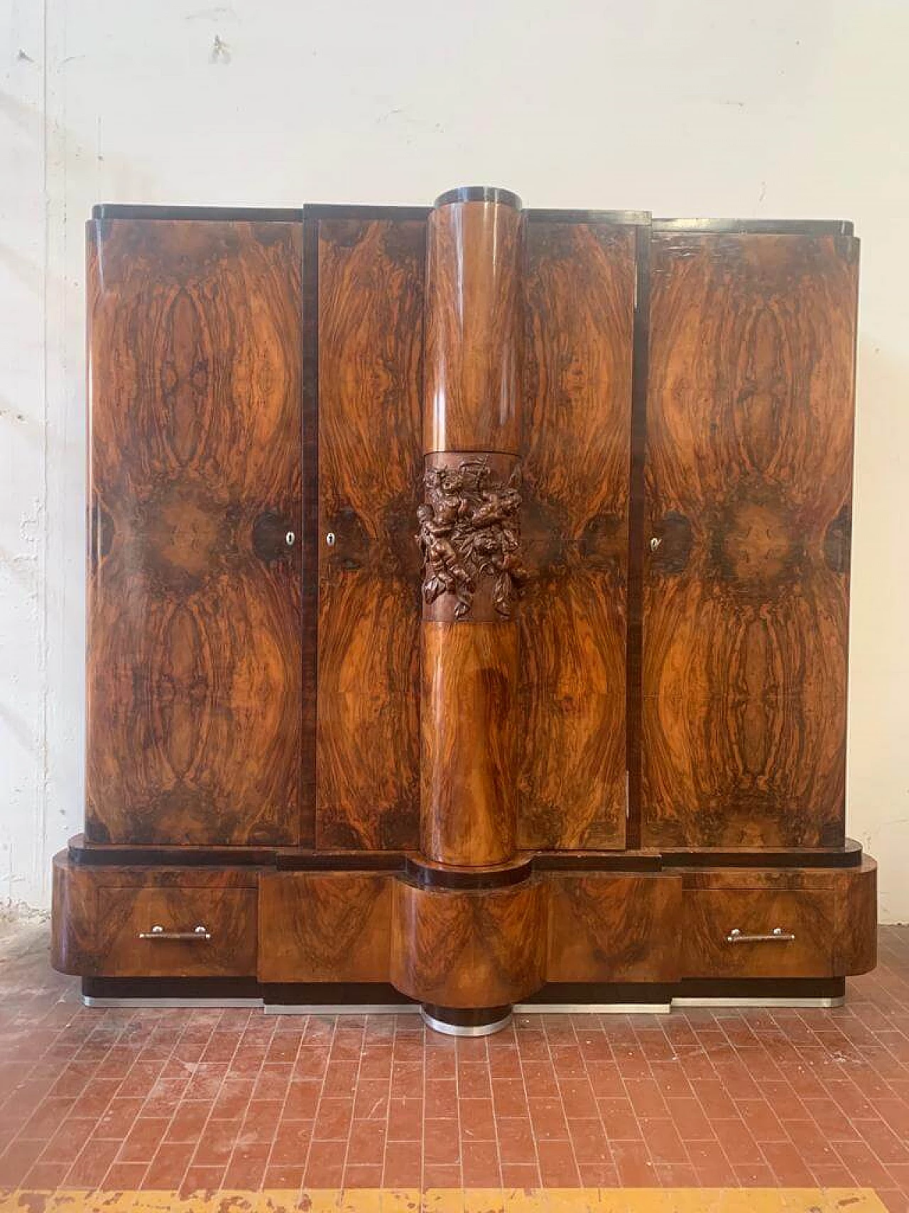 Art Deco walnut and steel wardrobe by Ducrot, 1920s 1224410