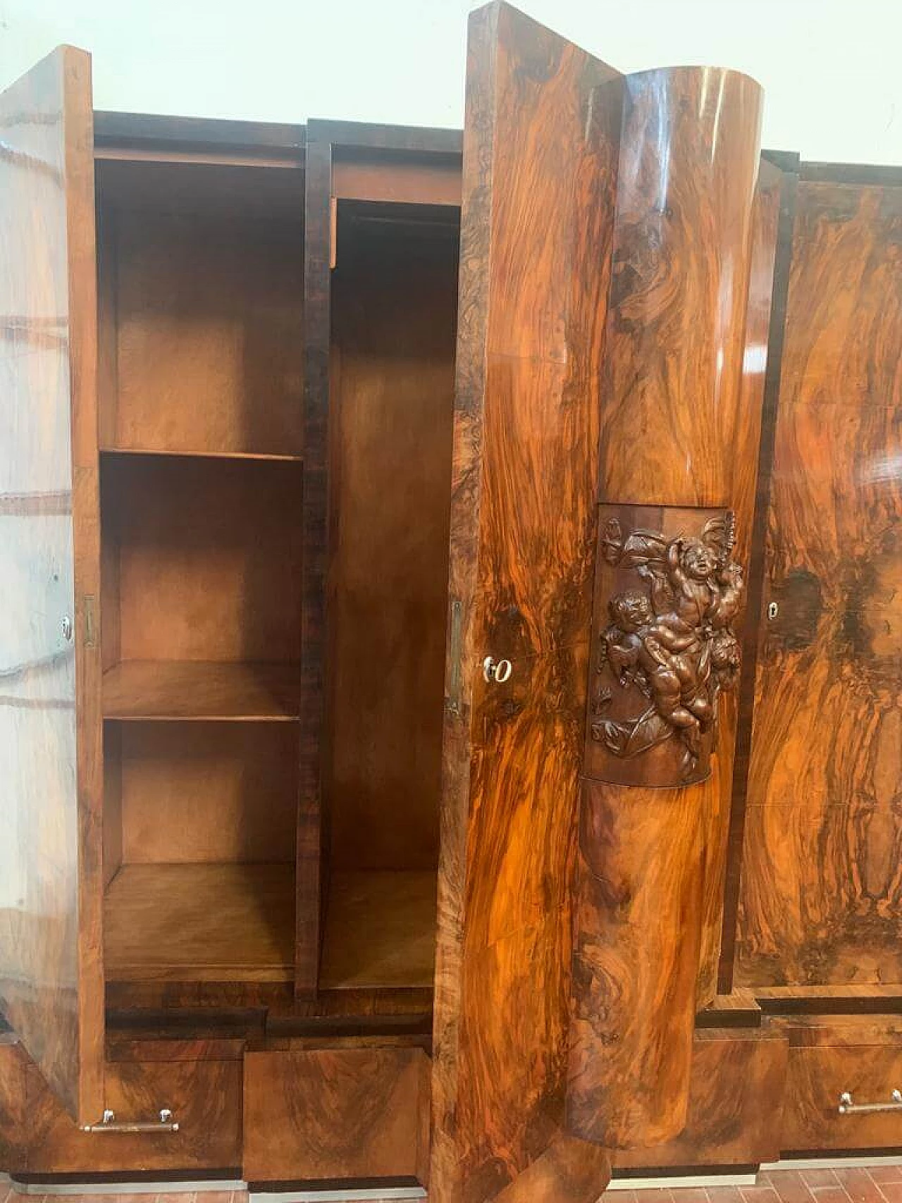 Art Deco walnut and steel wardrobe by Ducrot, 1920s 1224411