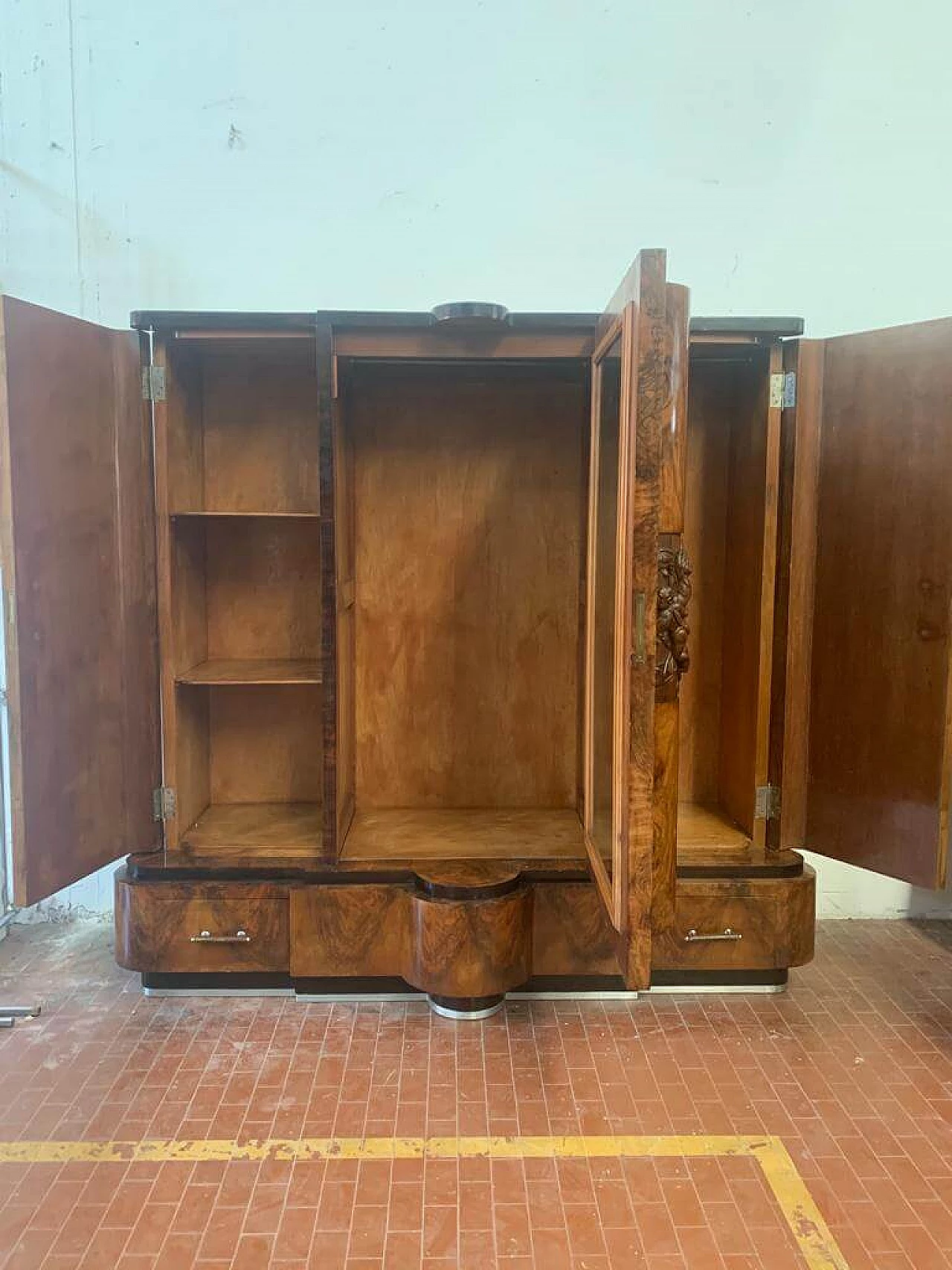 Art Deco walnut and steel wardrobe by Ducrot, 1920s 1224412