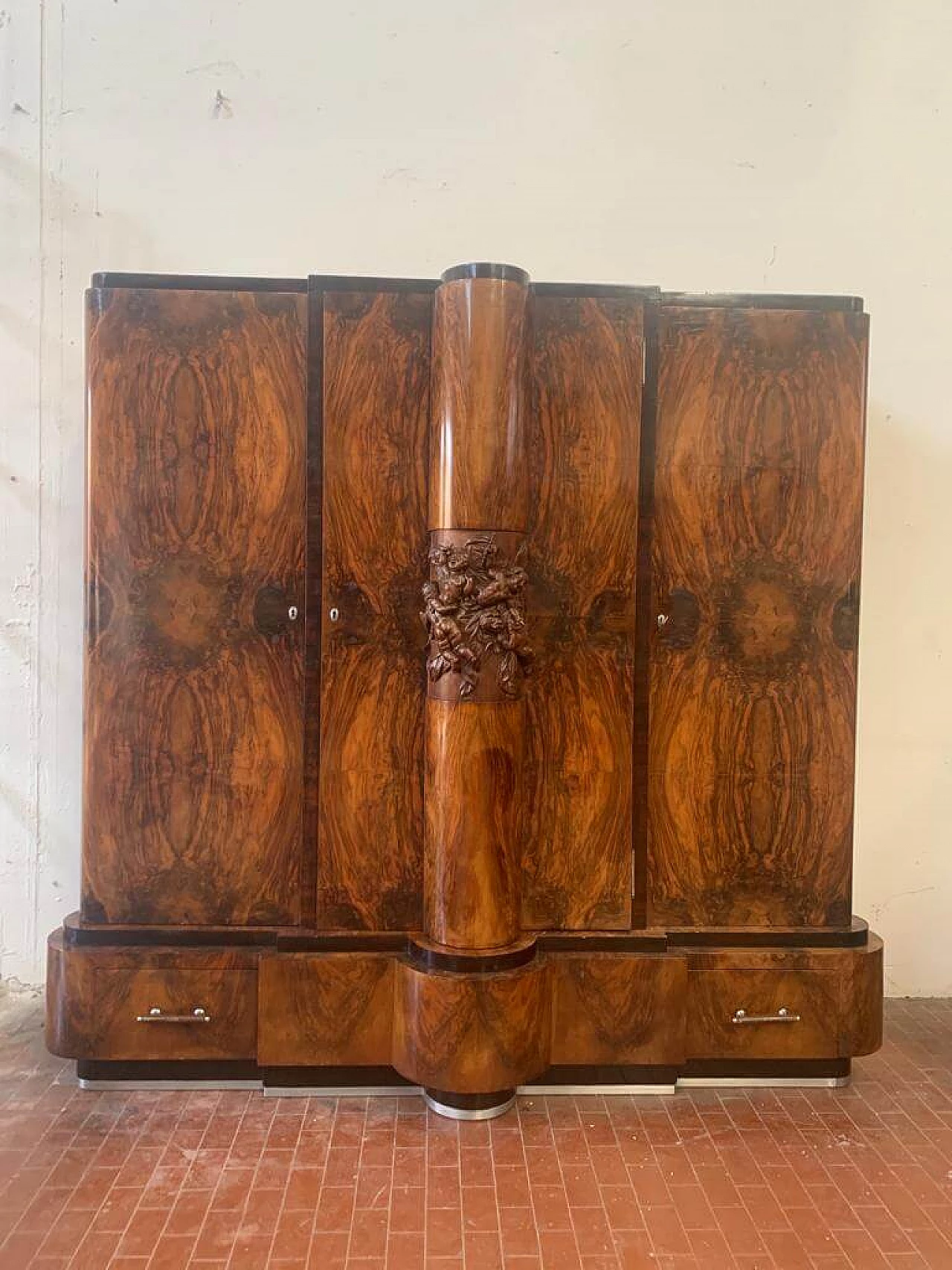 Art Deco walnut and steel wardrobe by Ducrot, 1920s 1224425