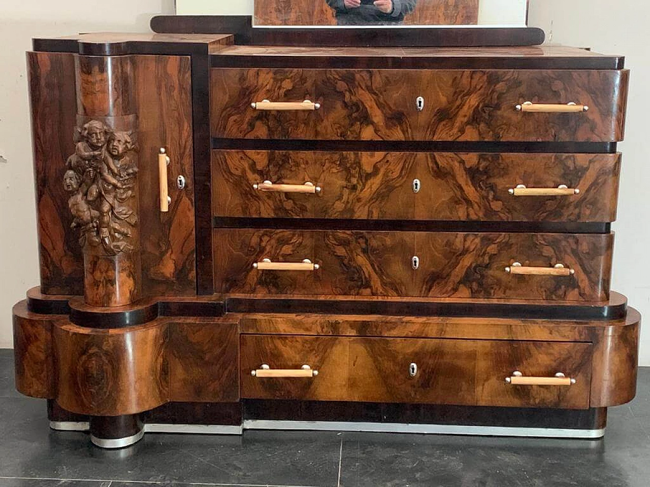 Art Deco walnut dresser with mirror by Ducrot, 1920s 1224449