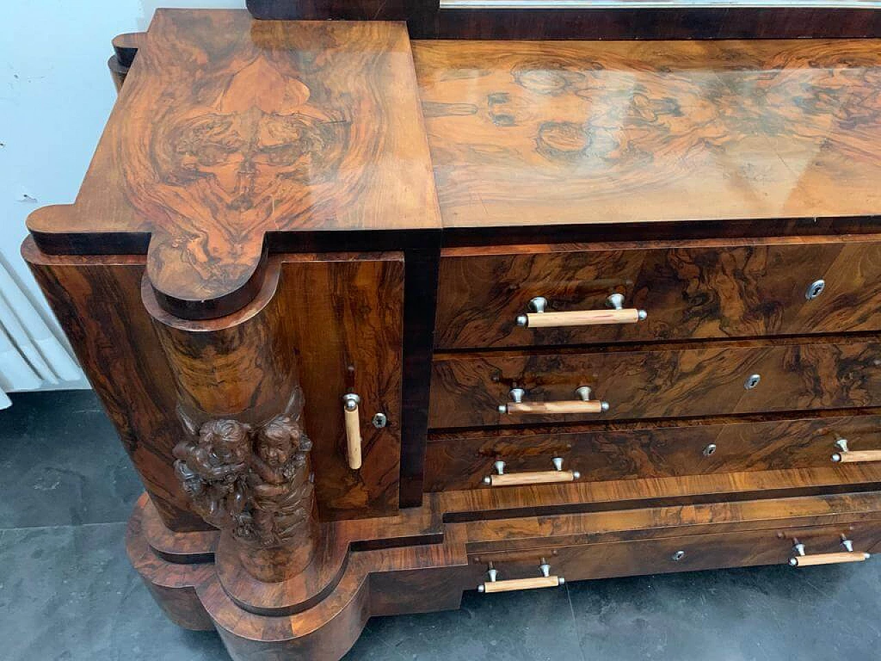 Art Deco walnut dresser with mirror by Ducrot, 1920s 1224451