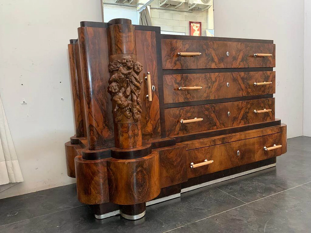 Art Deco walnut dresser with mirror by Ducrot, 1920s 1224452