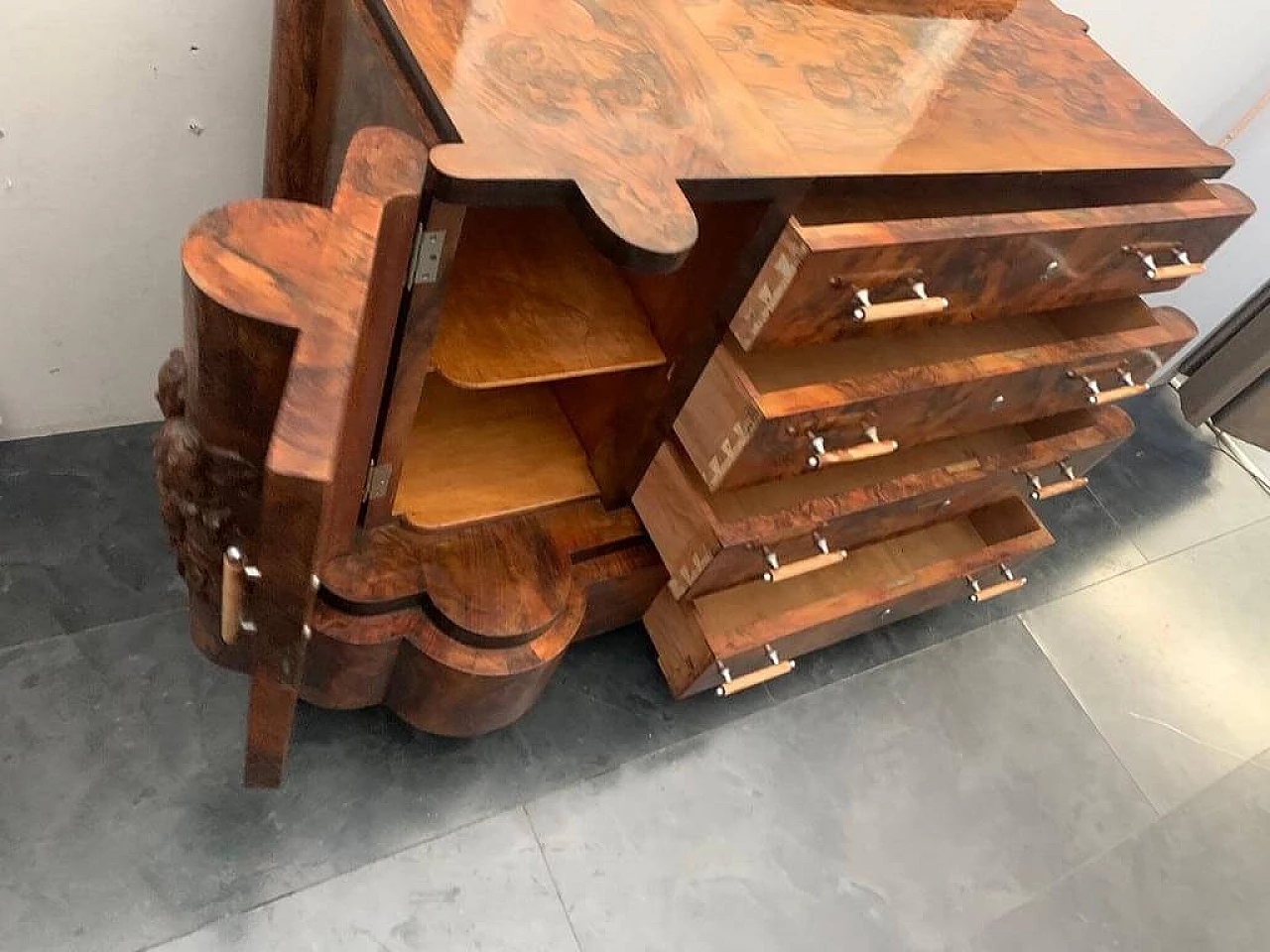 Art Deco walnut dresser with mirror by Ducrot, 1920s 1224454